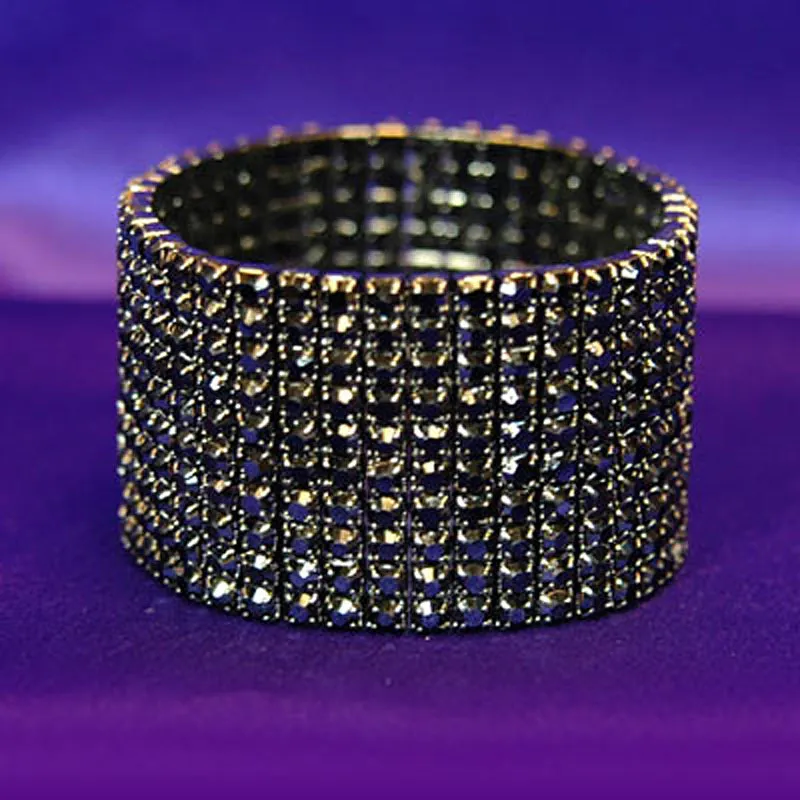 10 Row Prom Fashion Black Crystal Bangle Bracelet XB921