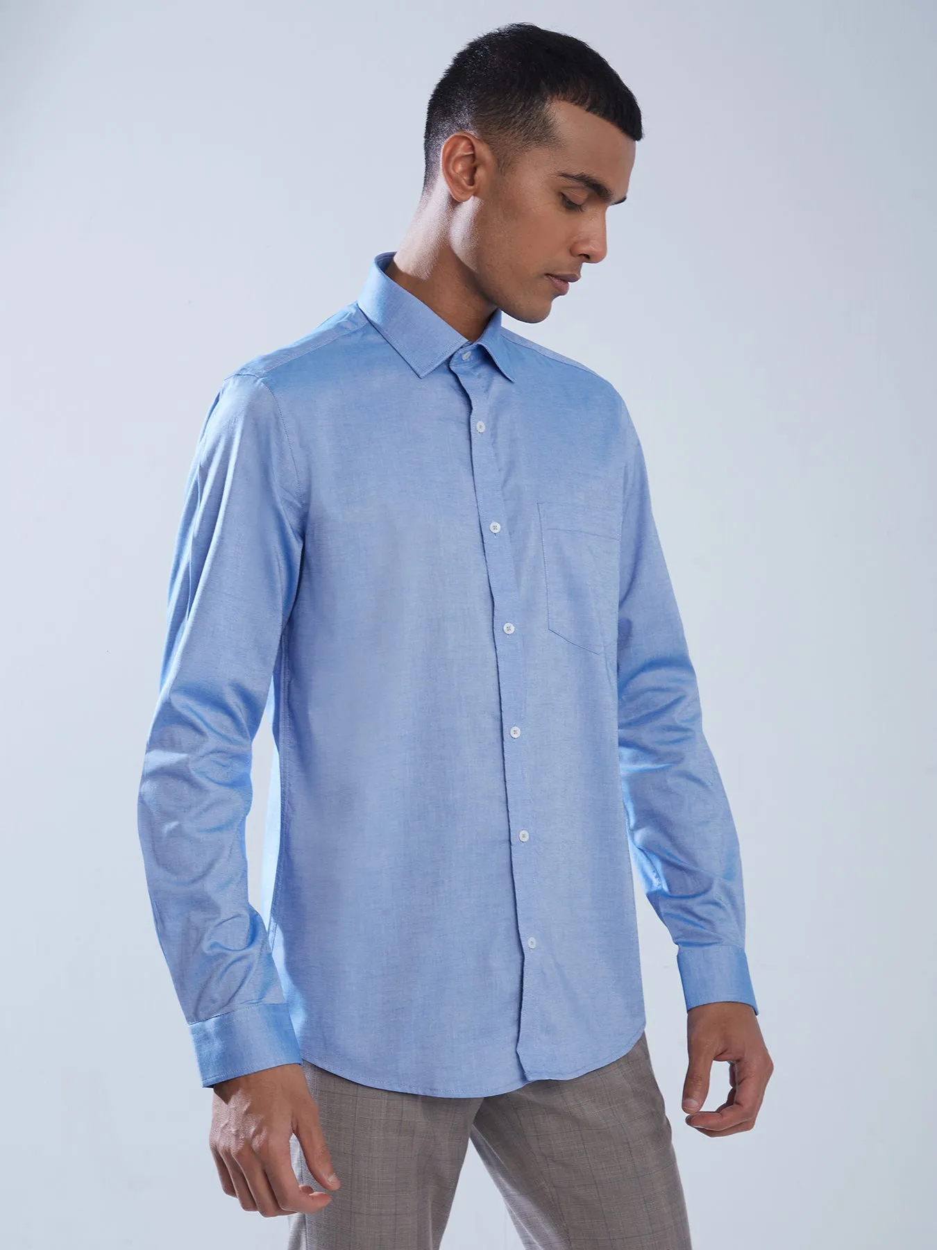 100% Cotton Light Blue SLIM FIT Full Sleeve Formal Mens Plain Shirt