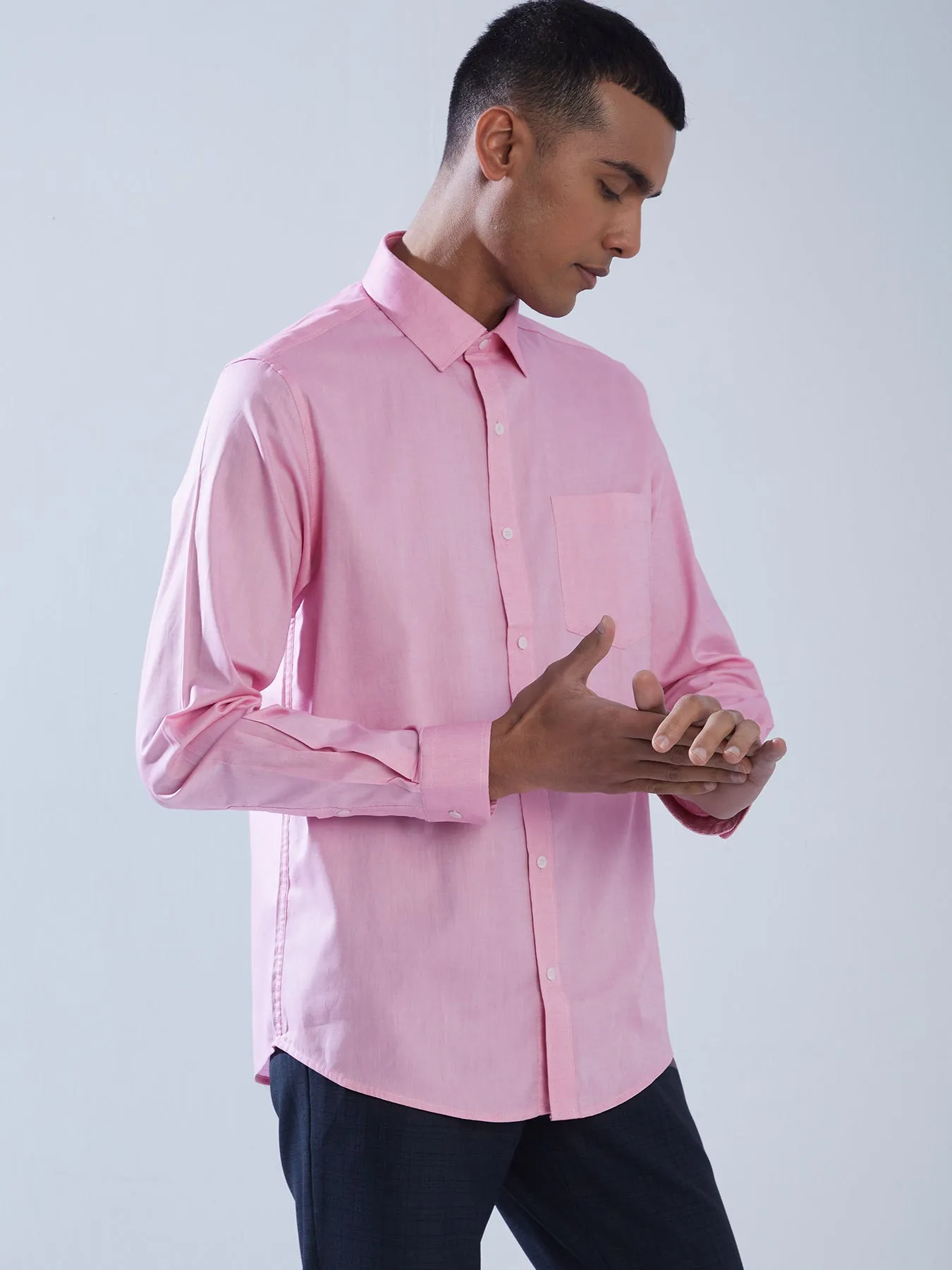 100% Cotton Pink SLIM FIT Full Sleeve Formal Mens Plain Shirt