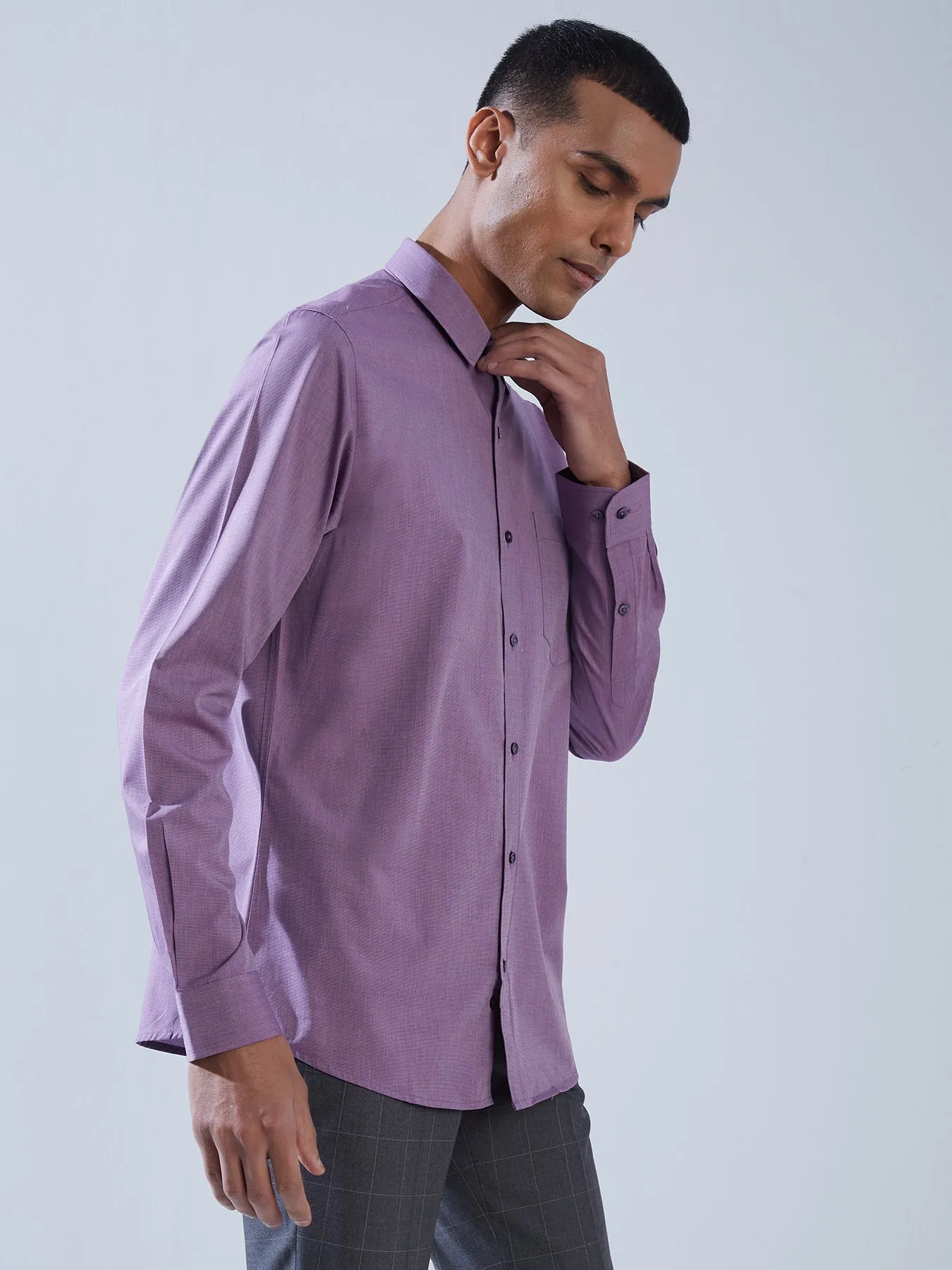 100% Cotton Purple SLIM FIT Full Sleeve Formal Mens Plain Shirt