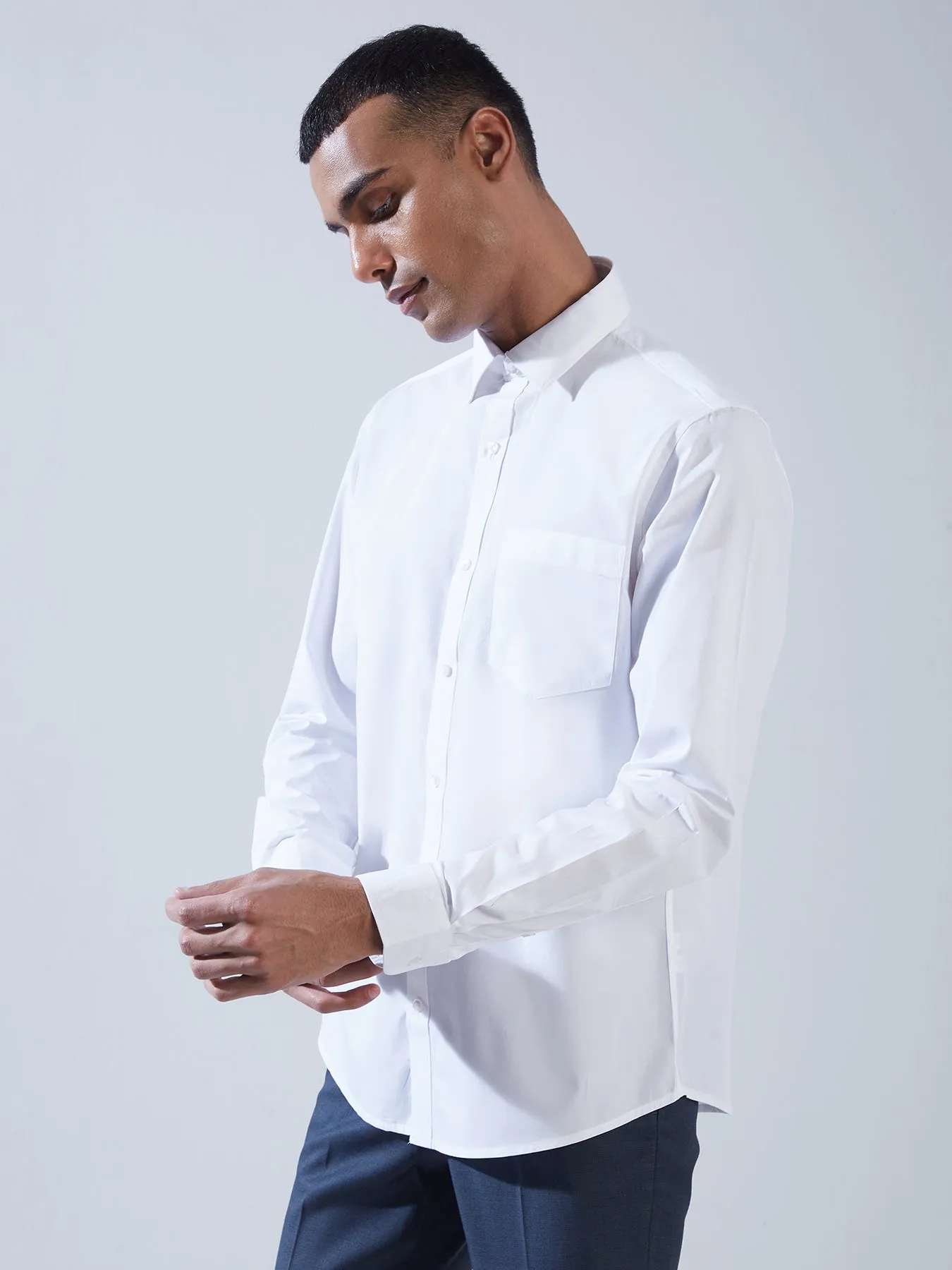 100% COTTON White SLIM FIT Full Sleeve Formal Mens Plain Shirt