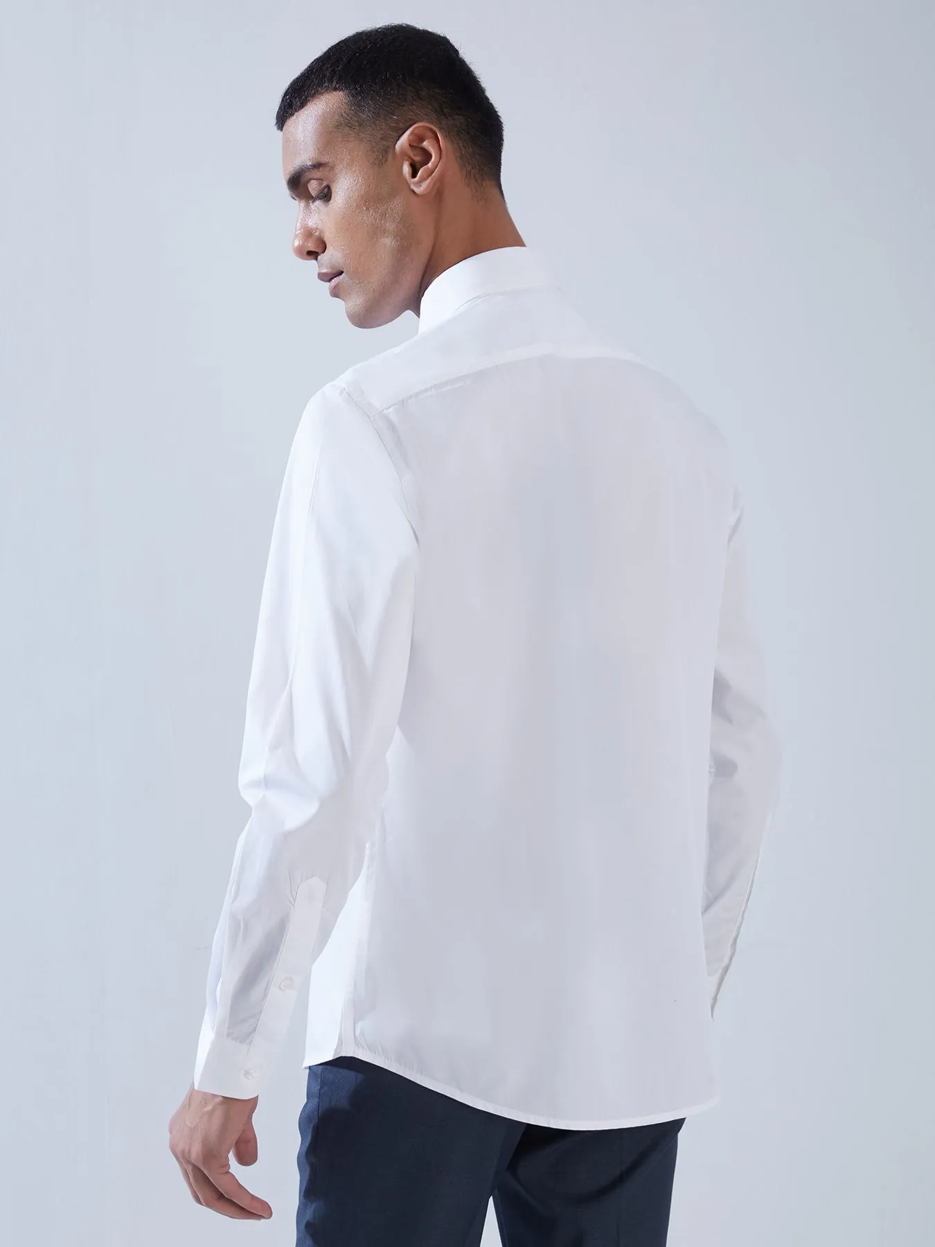 100% COTTON White SLIM FIT Full Sleeve Formal Mens Plain Shirt