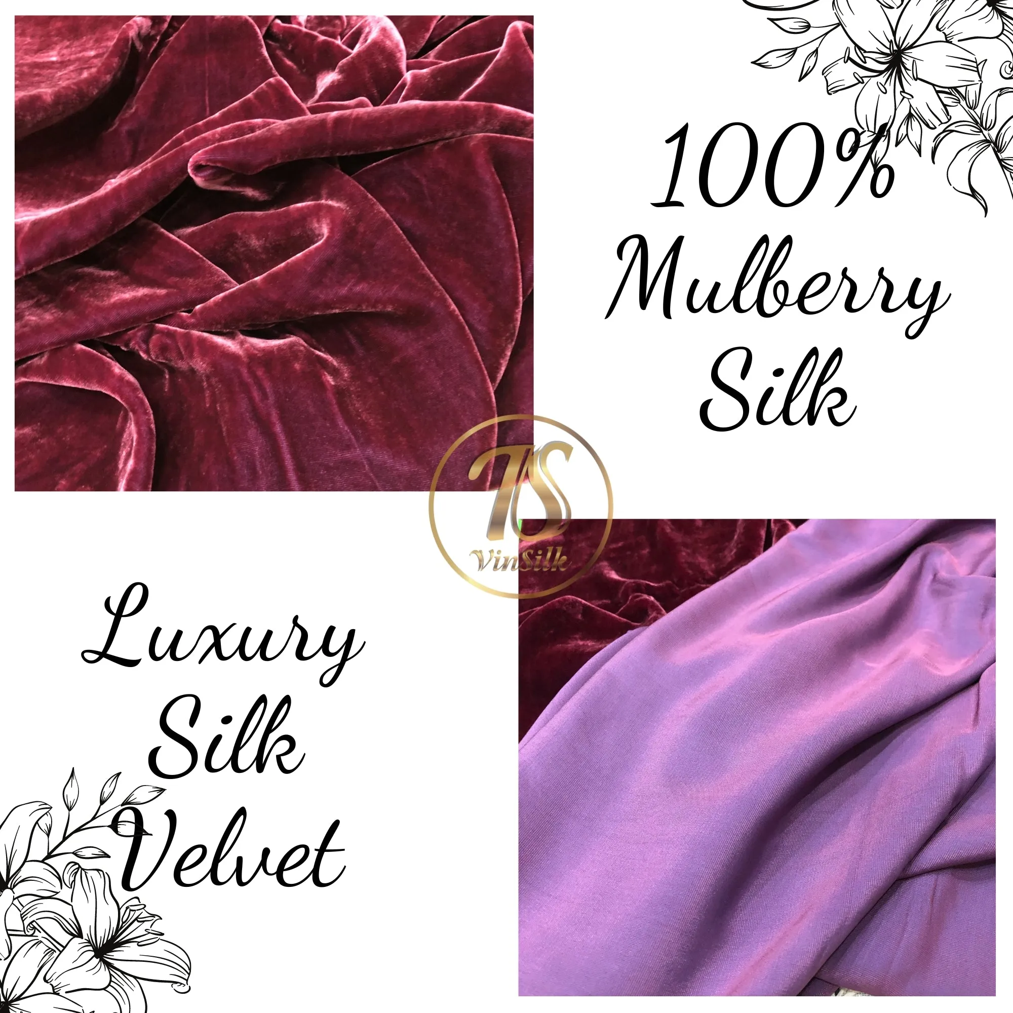 100% Mulberry Silk Fabric - Red Silk Velvet - Silk for sewing - Luxury Velvet