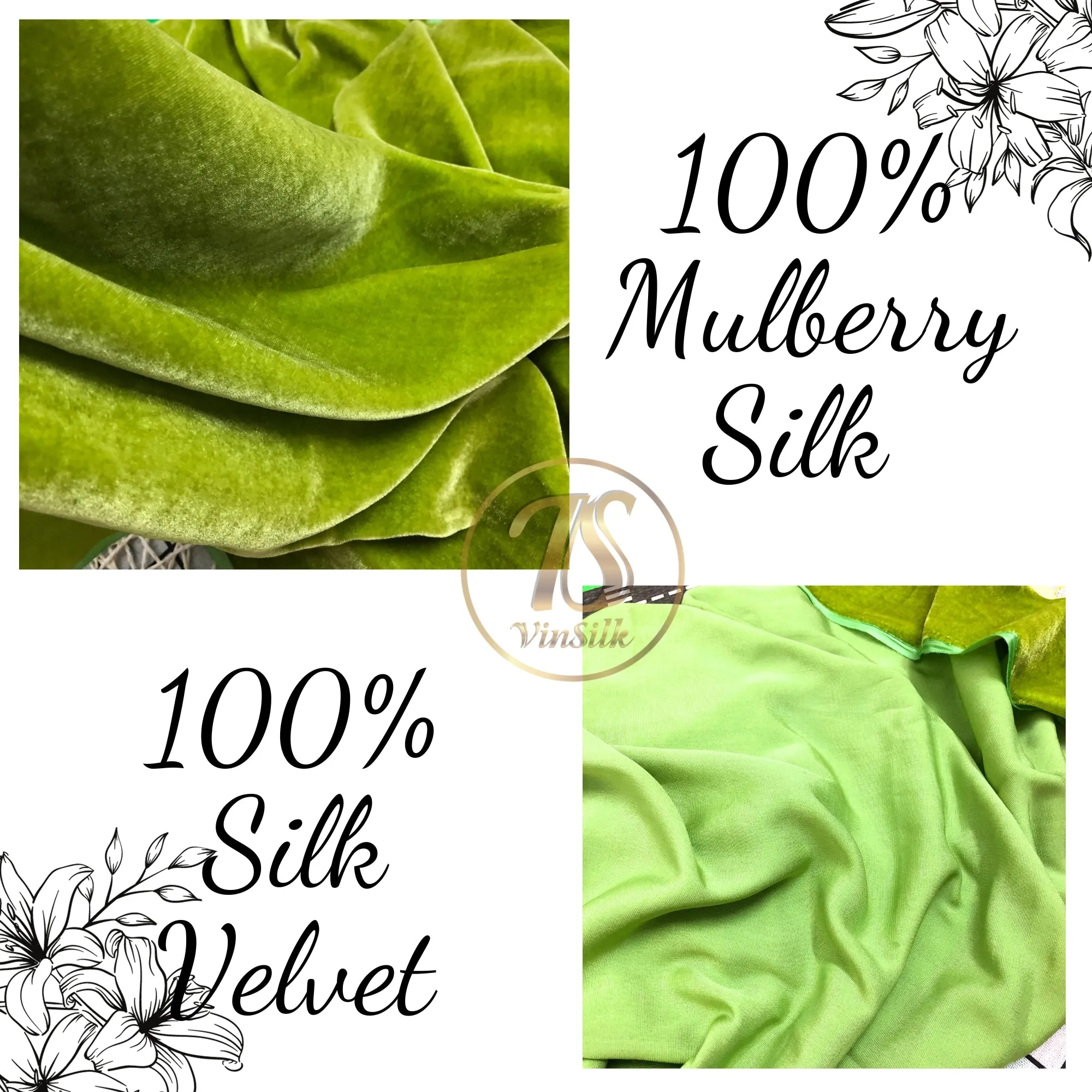 100% Pure Mulberry Silk Velvet Fabric - Luxury Silk Velvet - Silk for sewing - Green and yellow silk velvet