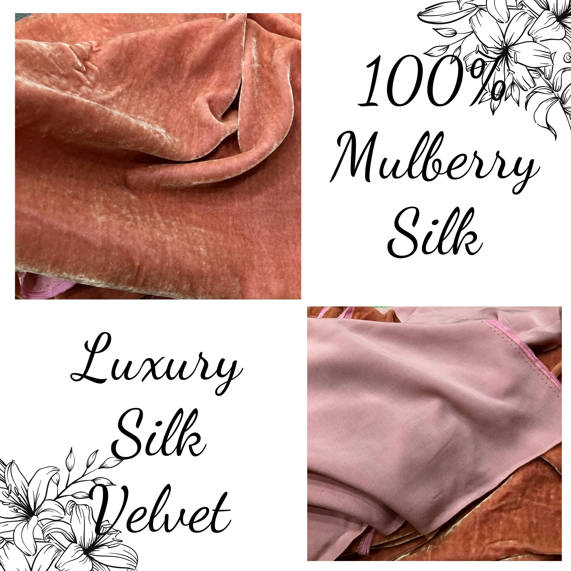 100% Pure Mulberry Silk Velvet Fabric - Luxury Silk Velvet - Silk for sewing - Orange velvet