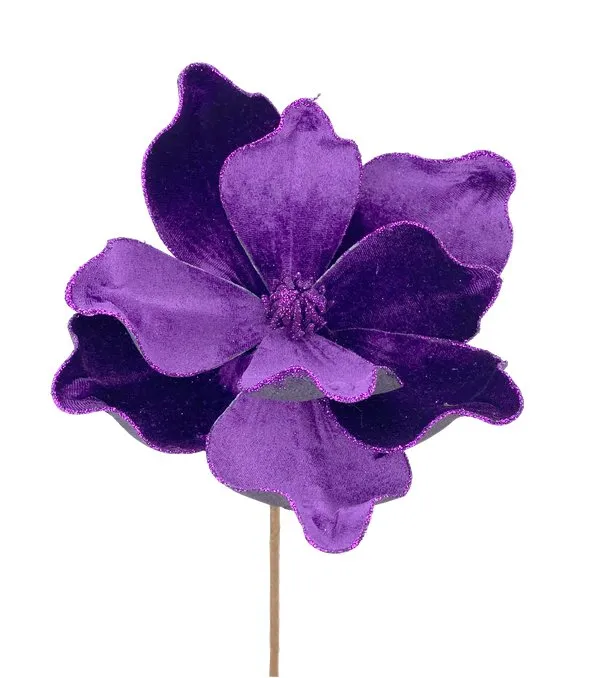 10" Dark Purple Velvet Magnolia Stem