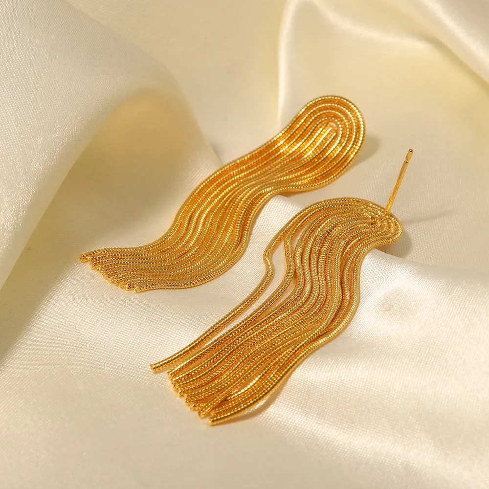 18k Gold Fashion Simple Tassel Design Versatile Earrings