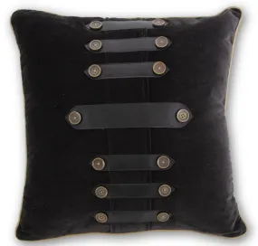 20" Square Black Velvet Pillow w/ Buttons & Straps