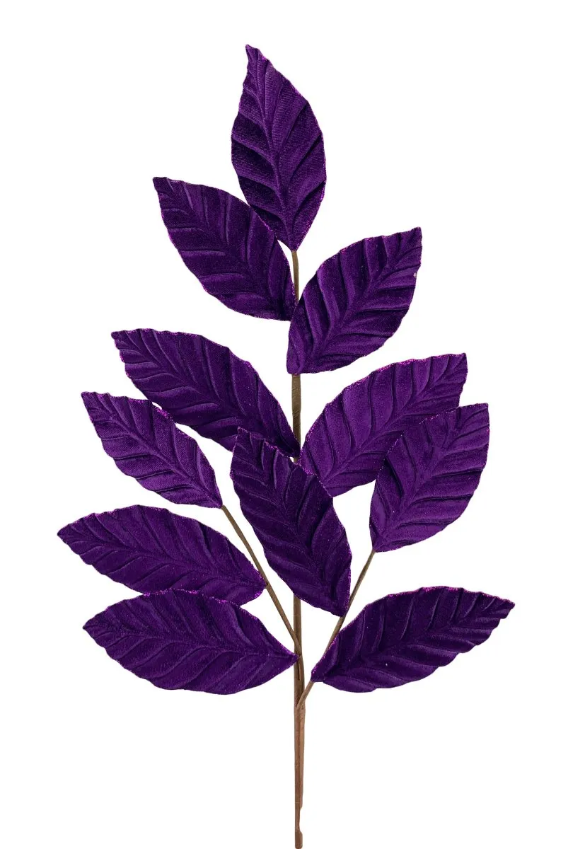 25" Dark Purple Velvet Magnolia Leaf Spray