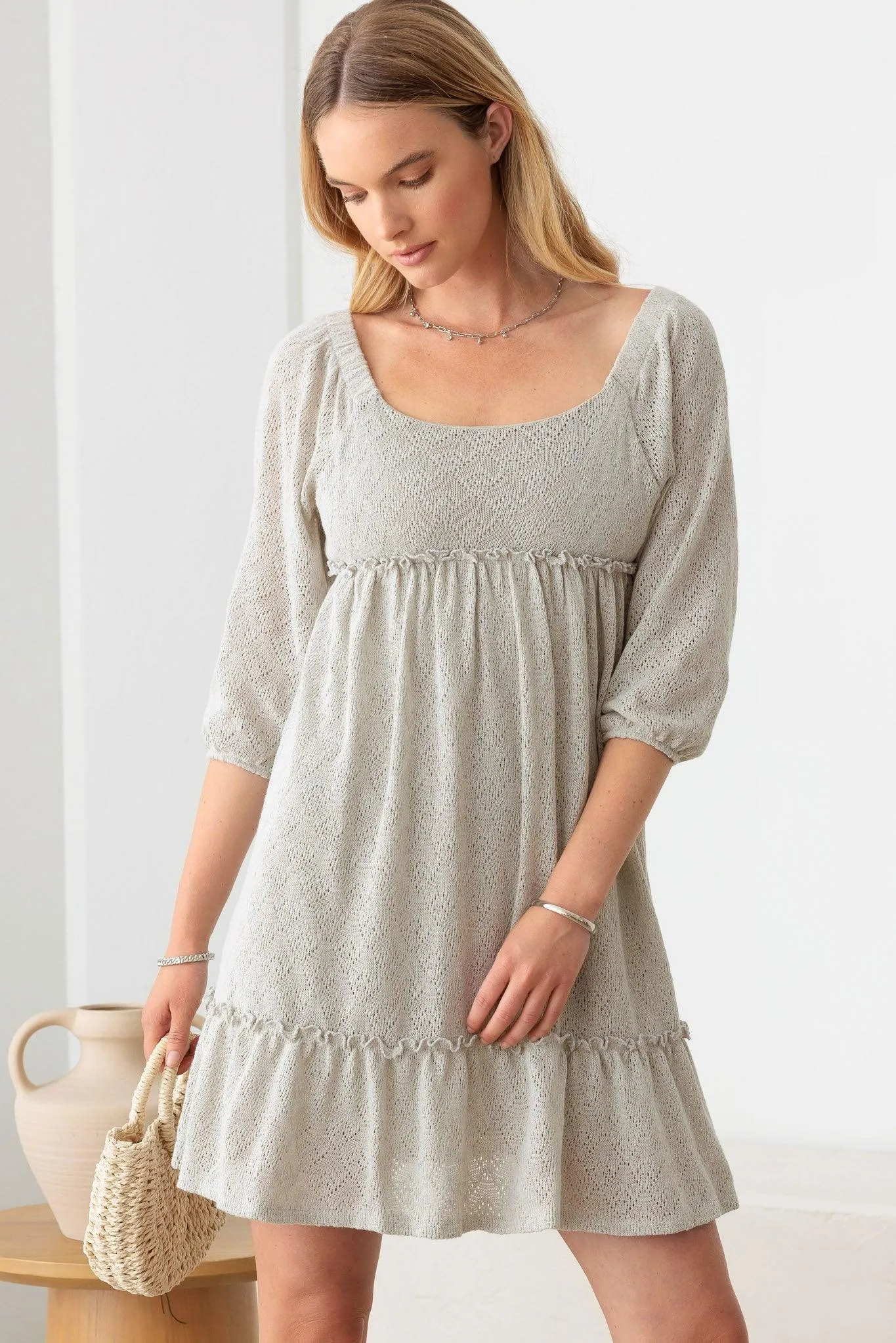 3/4 Puff Sleeve Merrow Surplice Dress