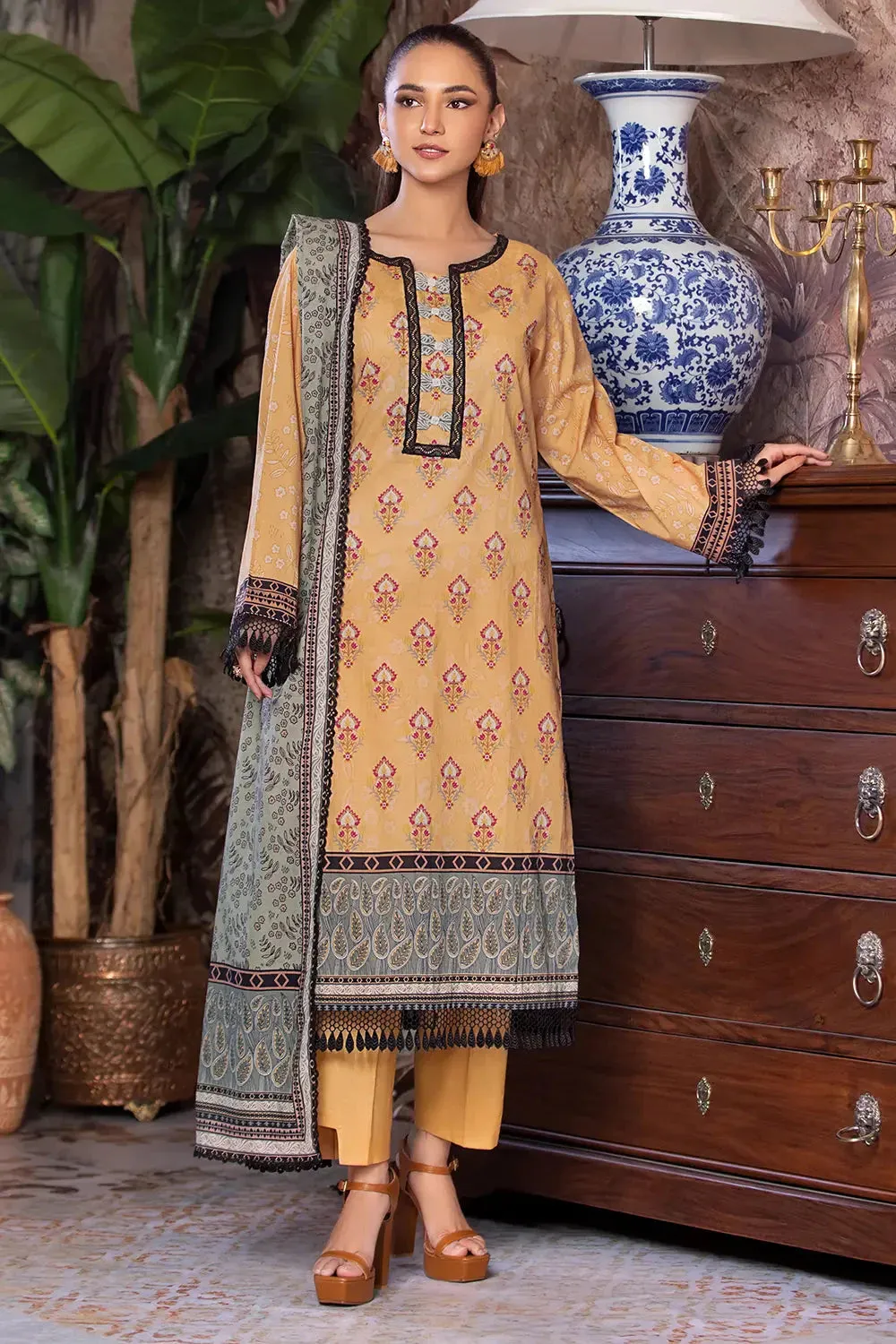 3PC Printed Unstitched Cambric Suit KCC-2853