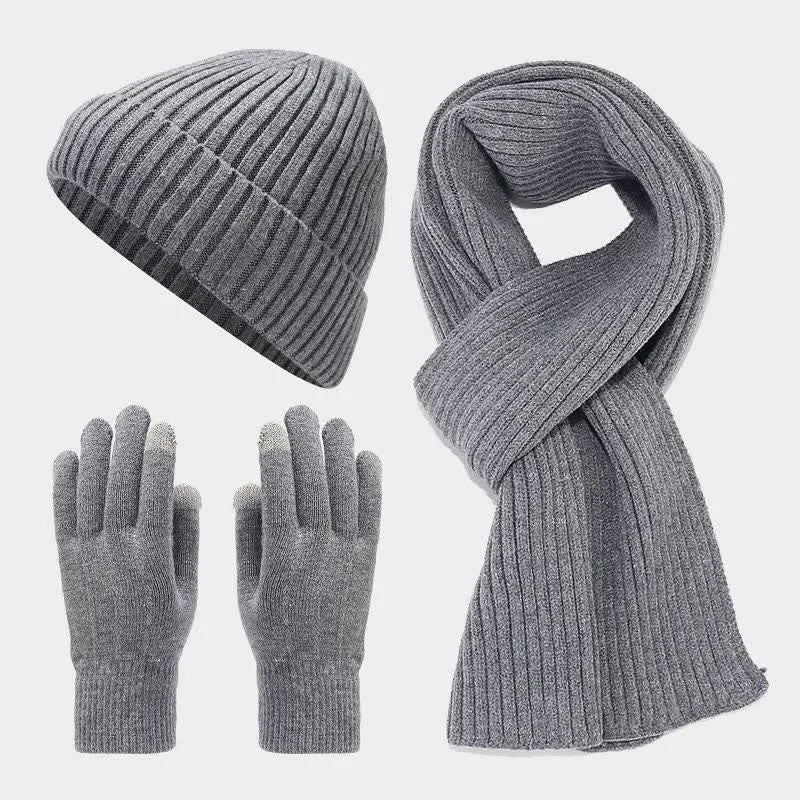 3Pcs Unisex Classic Versatile Hat Scarf Gloves Set