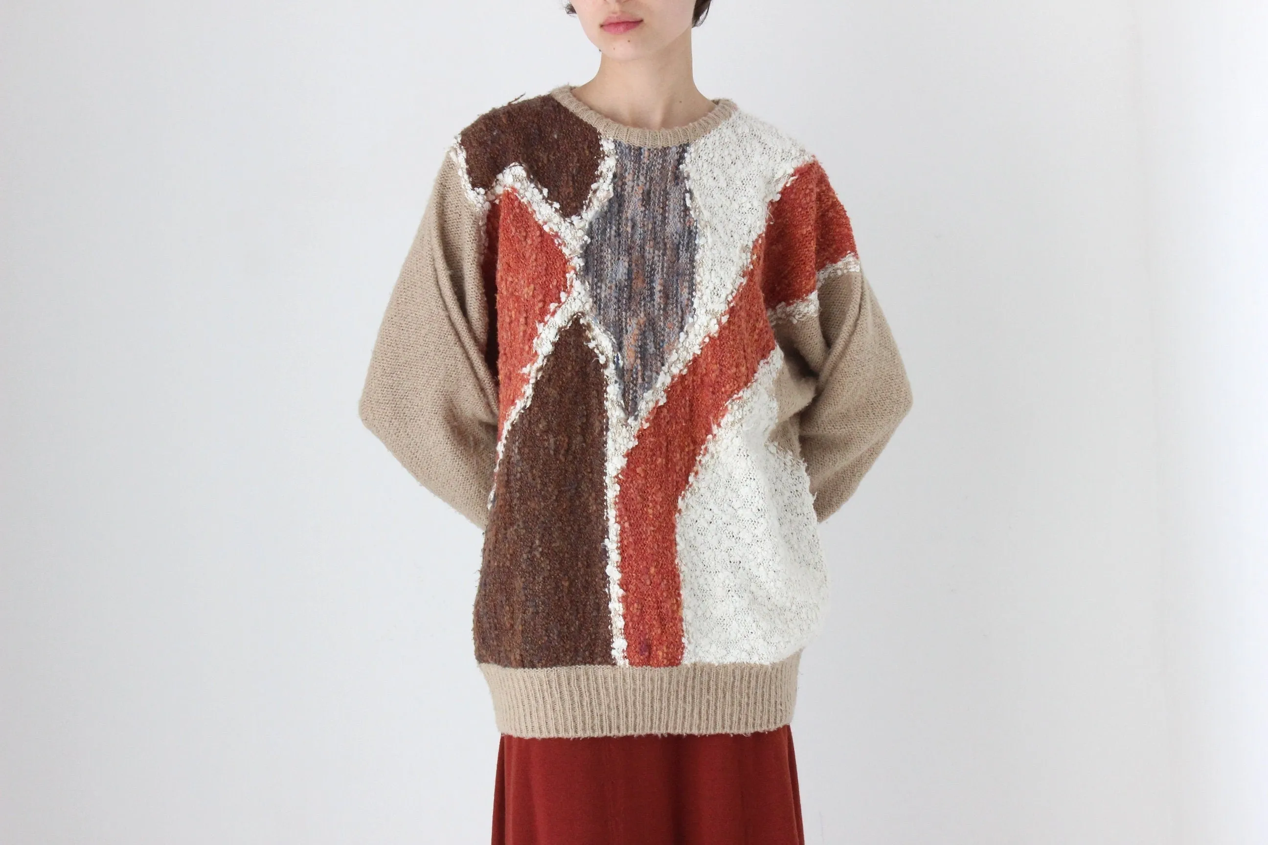 80s Abstract Earthy Boucle Textured Sweater