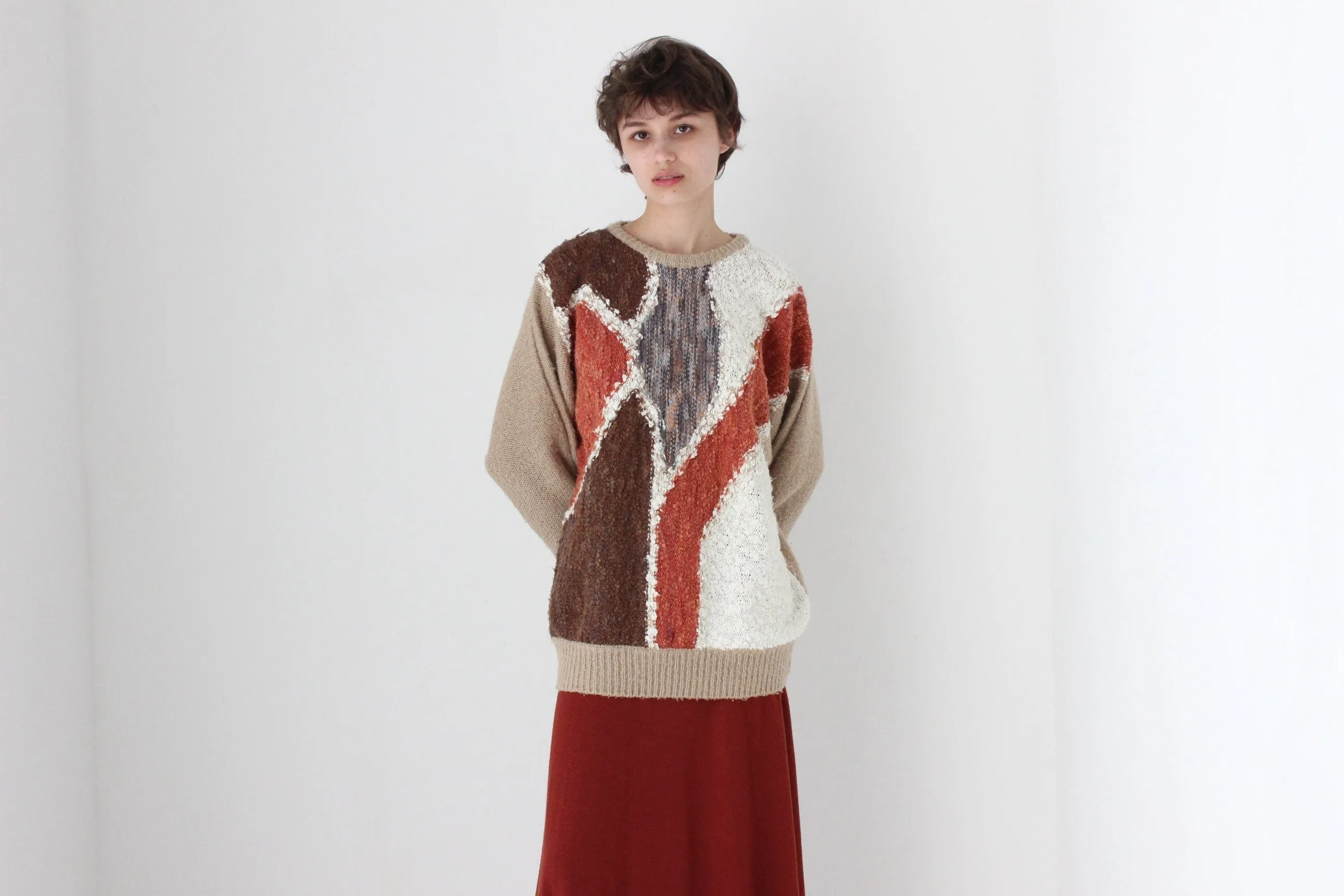 80s Abstract Earthy Boucle Textured Sweater