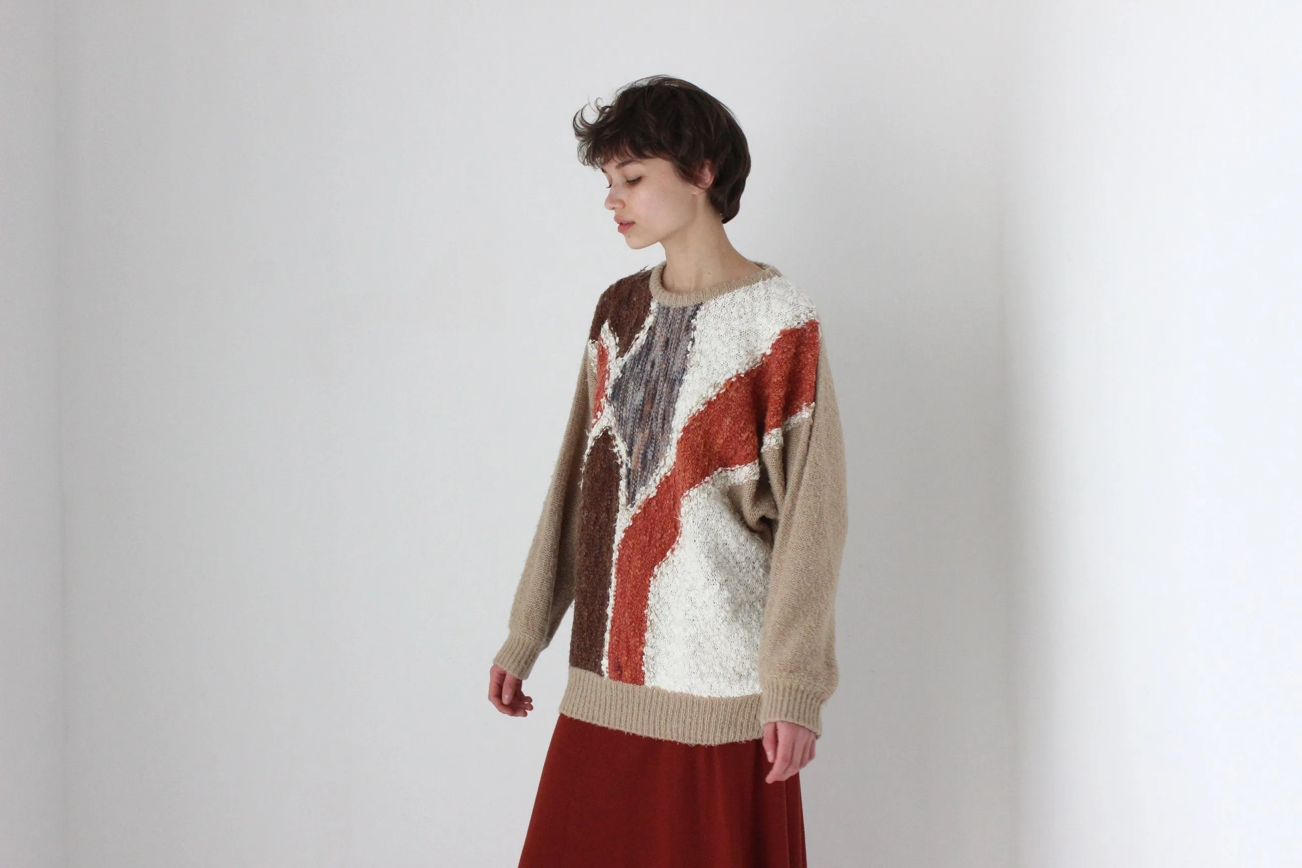 80s Abstract Earthy Boucle Textured Sweater