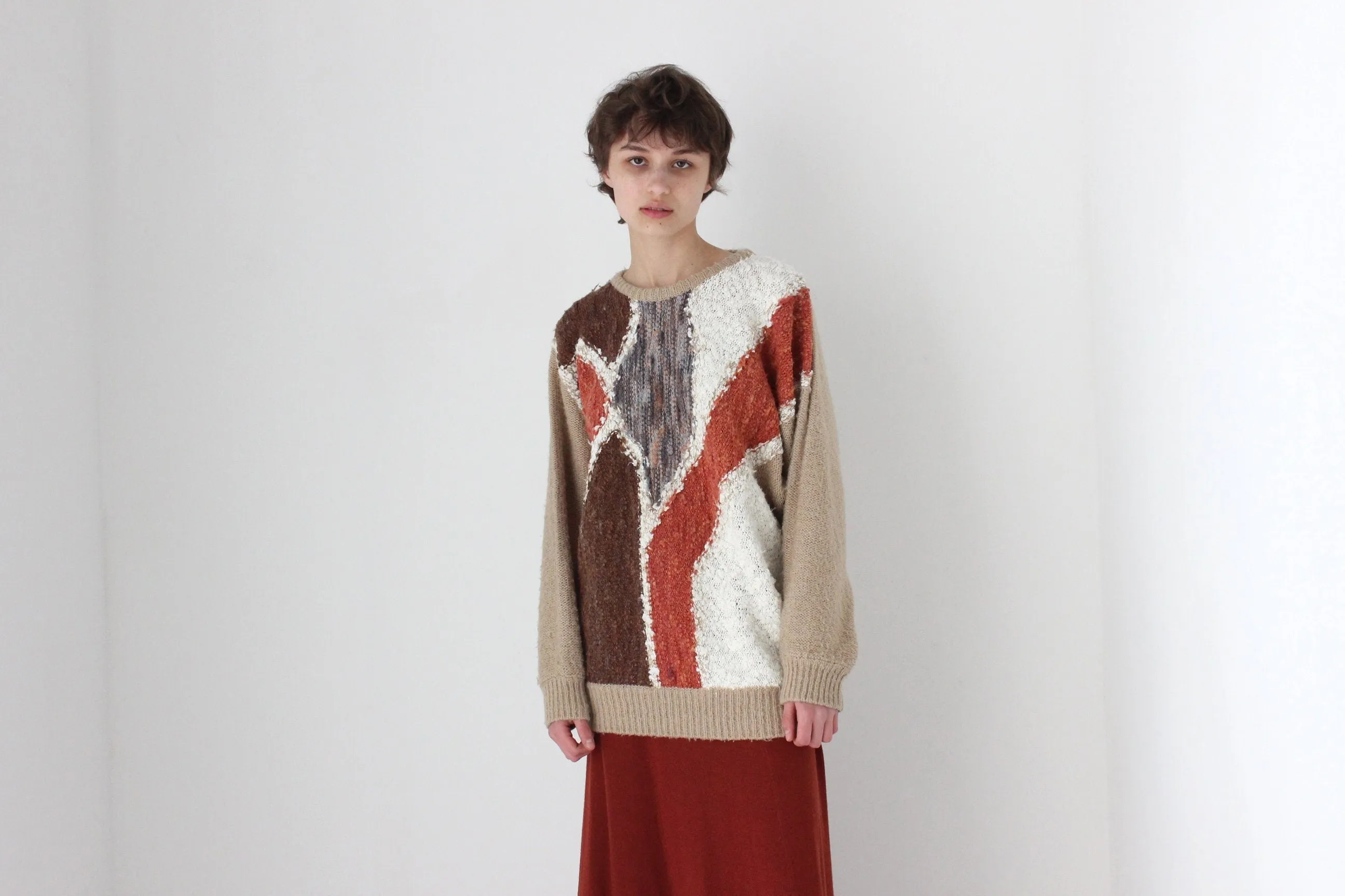 80s Abstract Earthy Boucle Textured Sweater