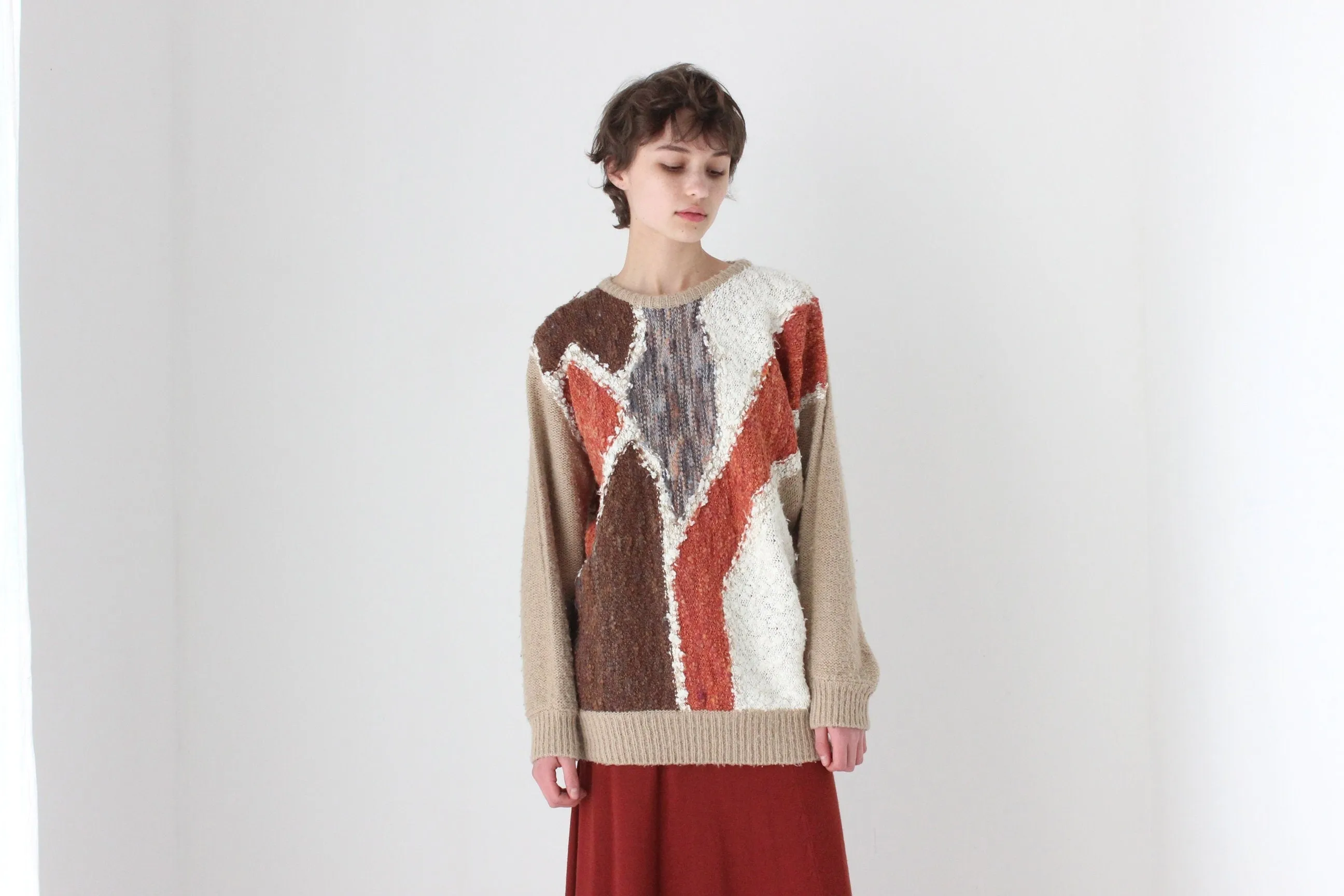 80s Abstract Earthy Boucle Textured Sweater