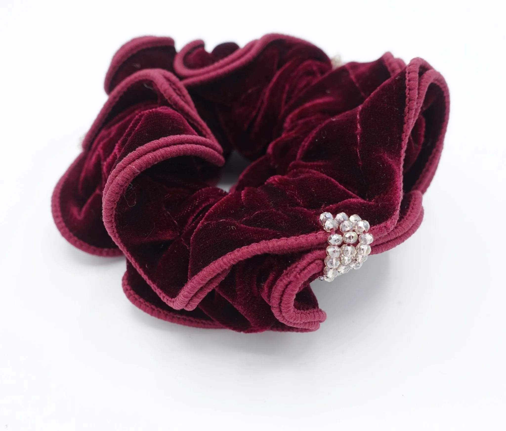 acrylic rhinestone decorated  velvet scrunchies trim embellished women hair scrunchie