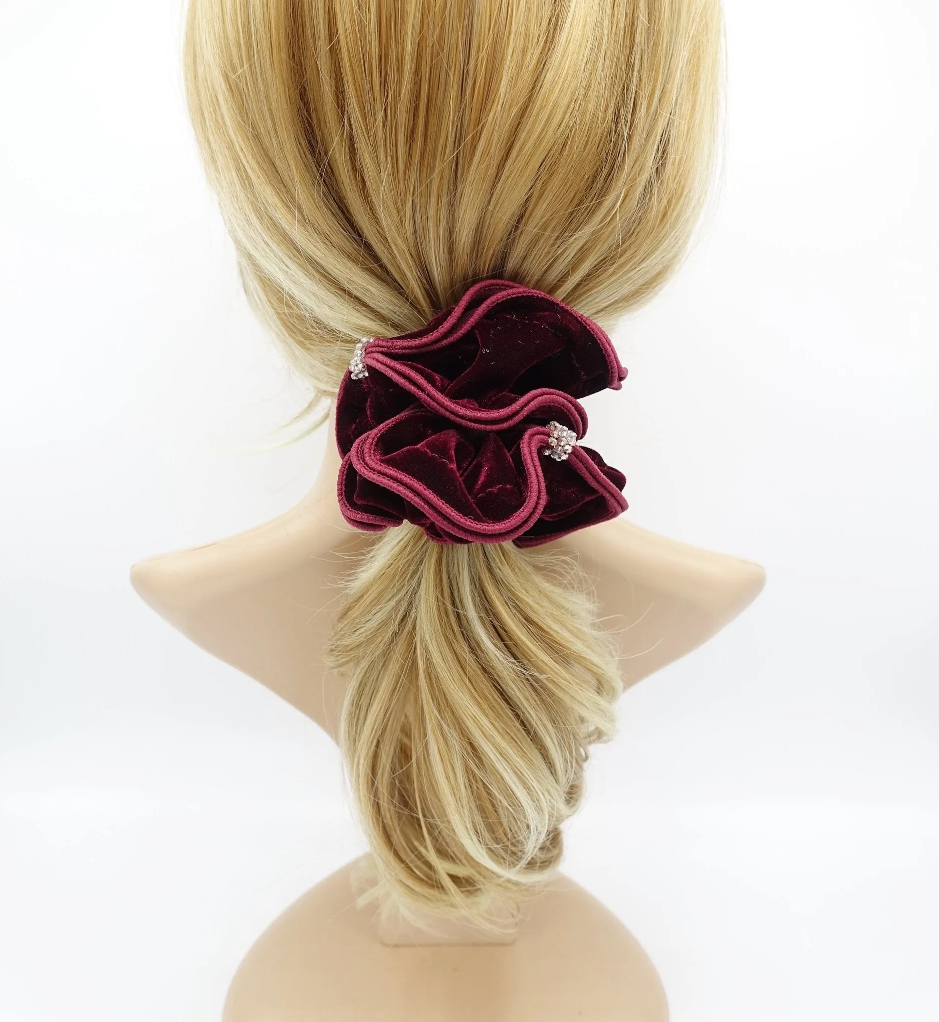 acrylic rhinestone decorated  velvet scrunchies trim embellished women hair scrunchie