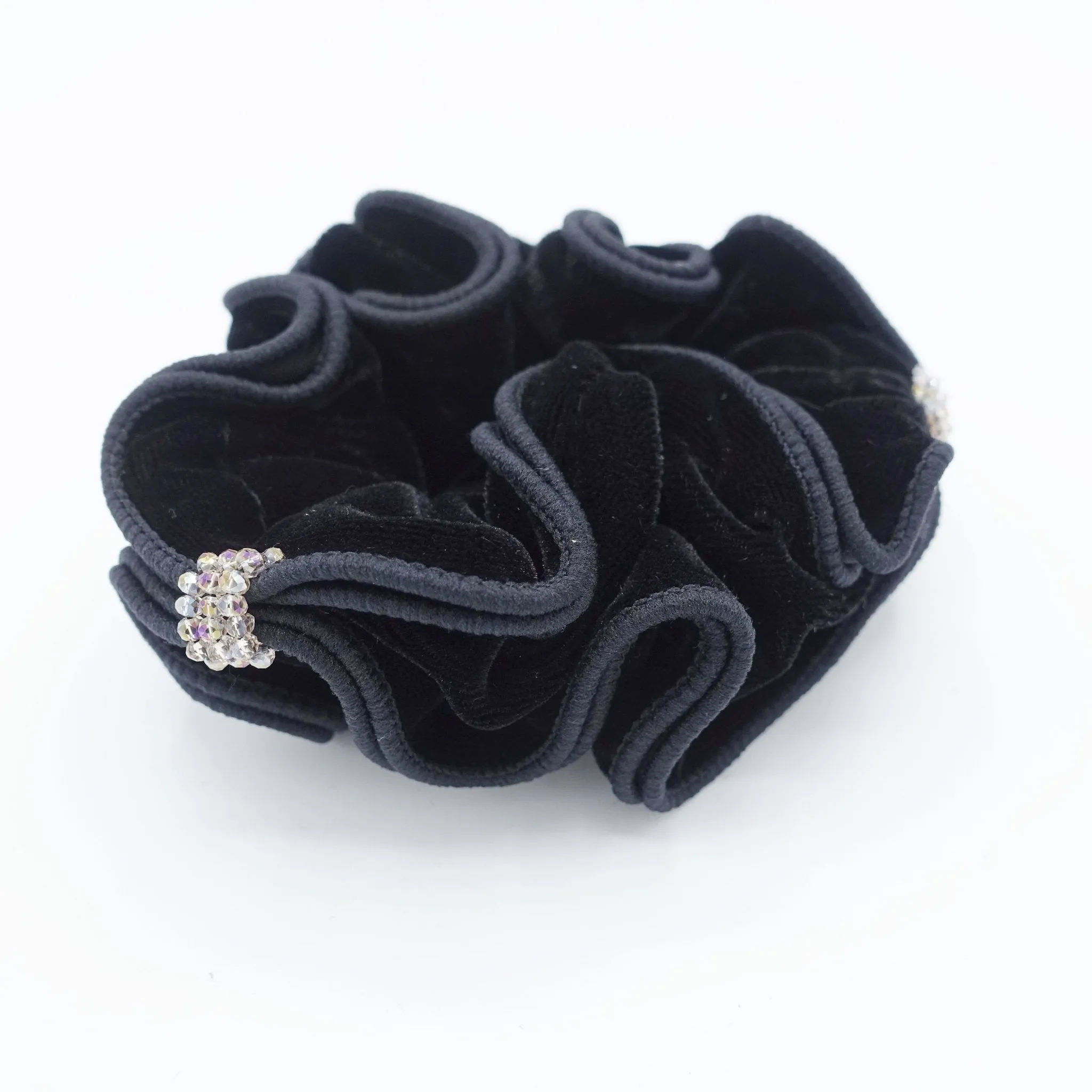 acrylic rhinestone decorated  velvet scrunchies trim embellished women hair scrunchie