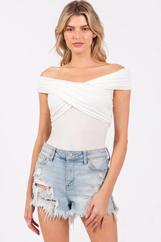 Amanda Criss Cross Off The Shoulder Bodysuit White