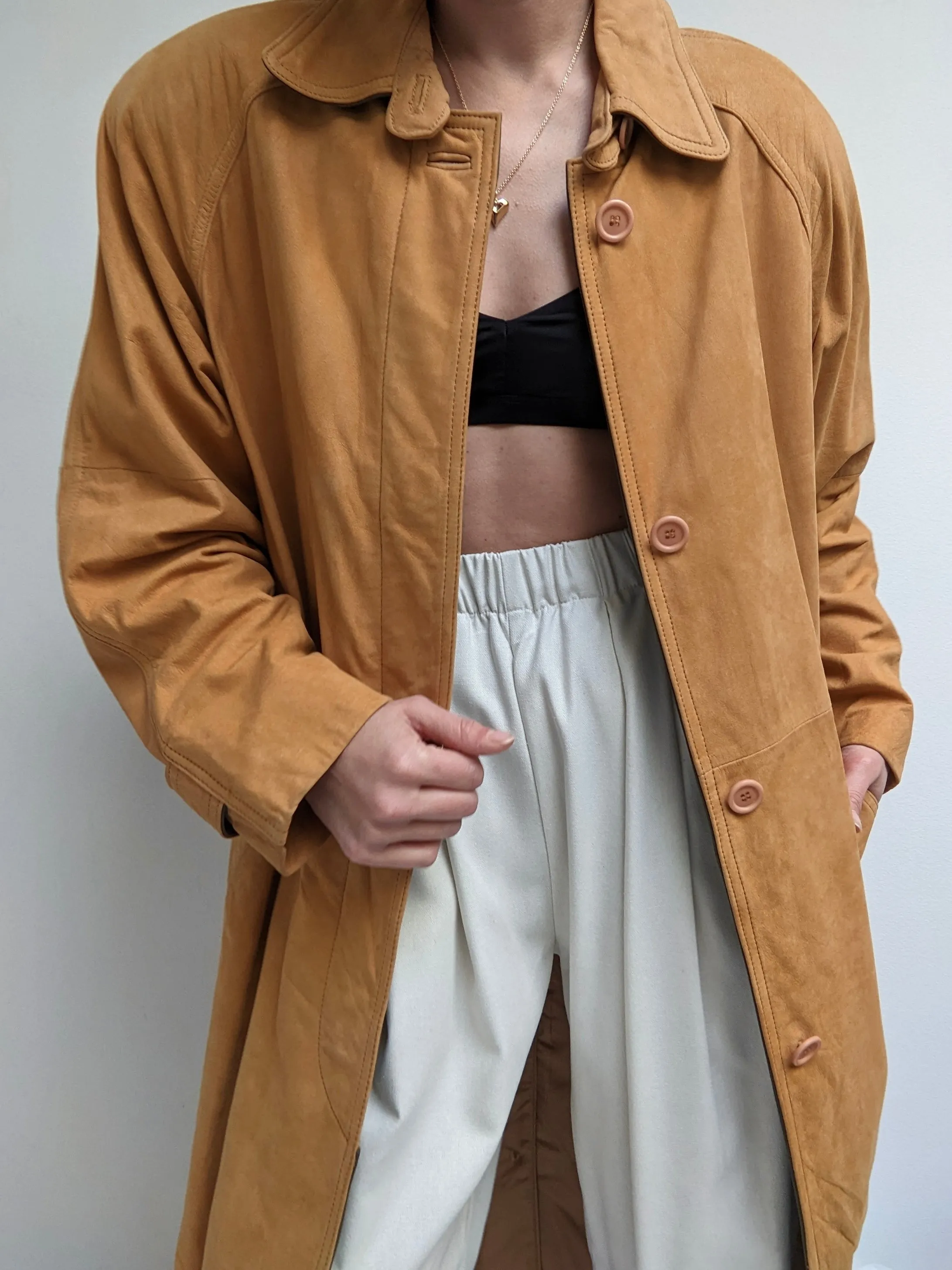 Amazing 90s Camel Suede Long Coat