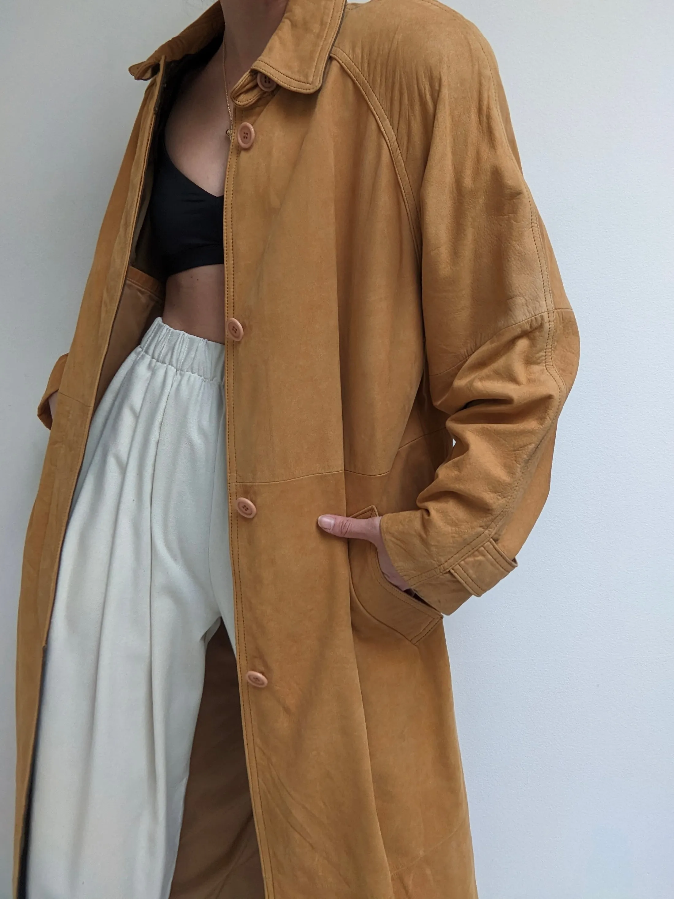 Amazing 90s Camel Suede Long Coat