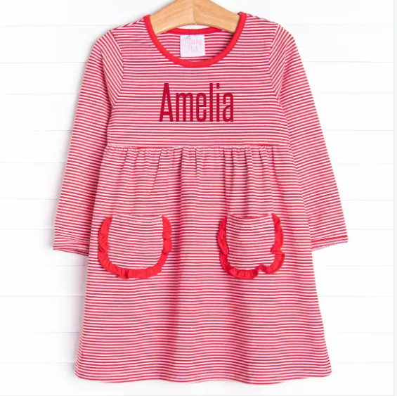 Amelia Dress, Red Stripe