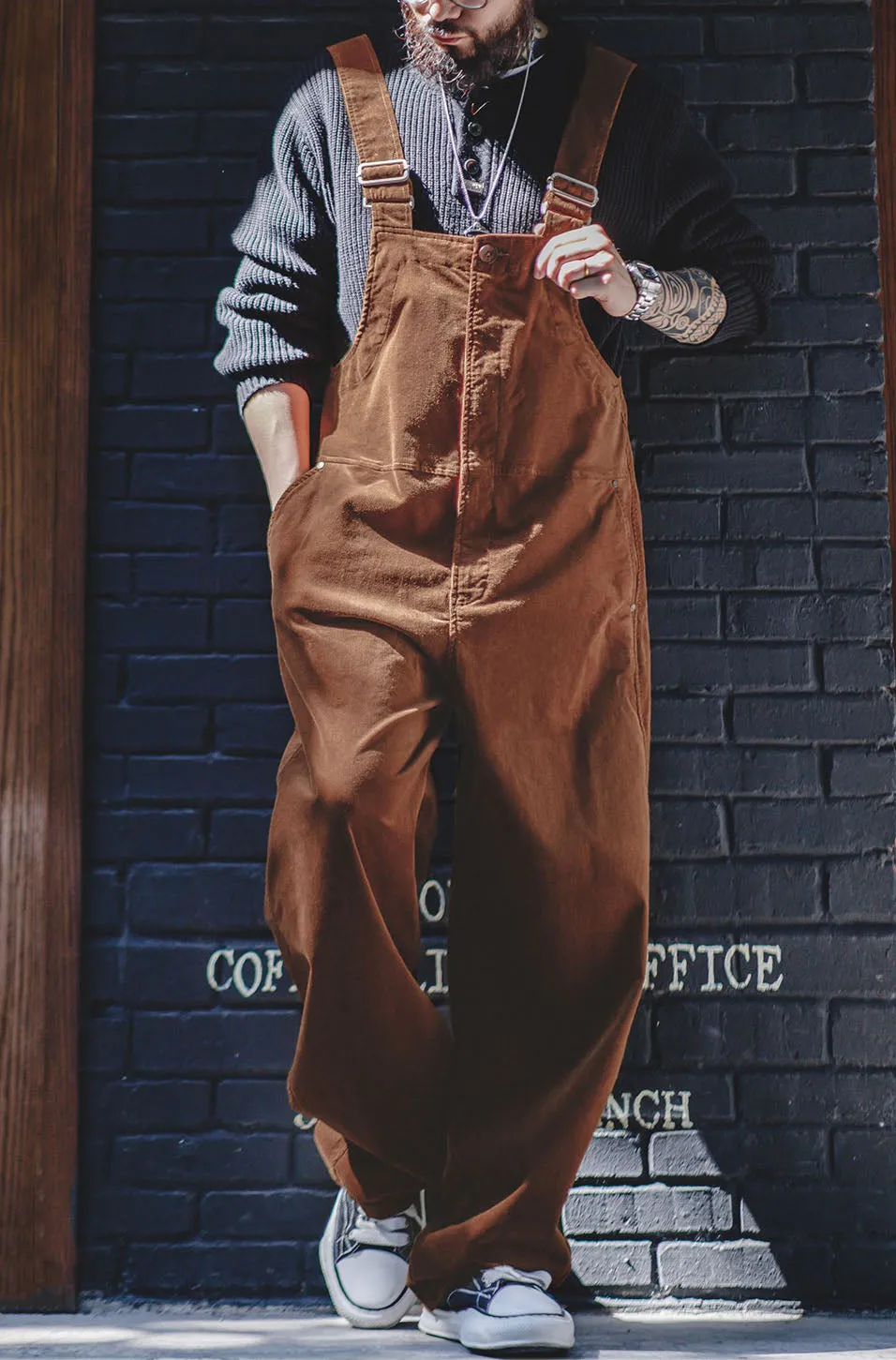 American Retro Corduroy Loose Strap Jumpsuit Men's Overalls