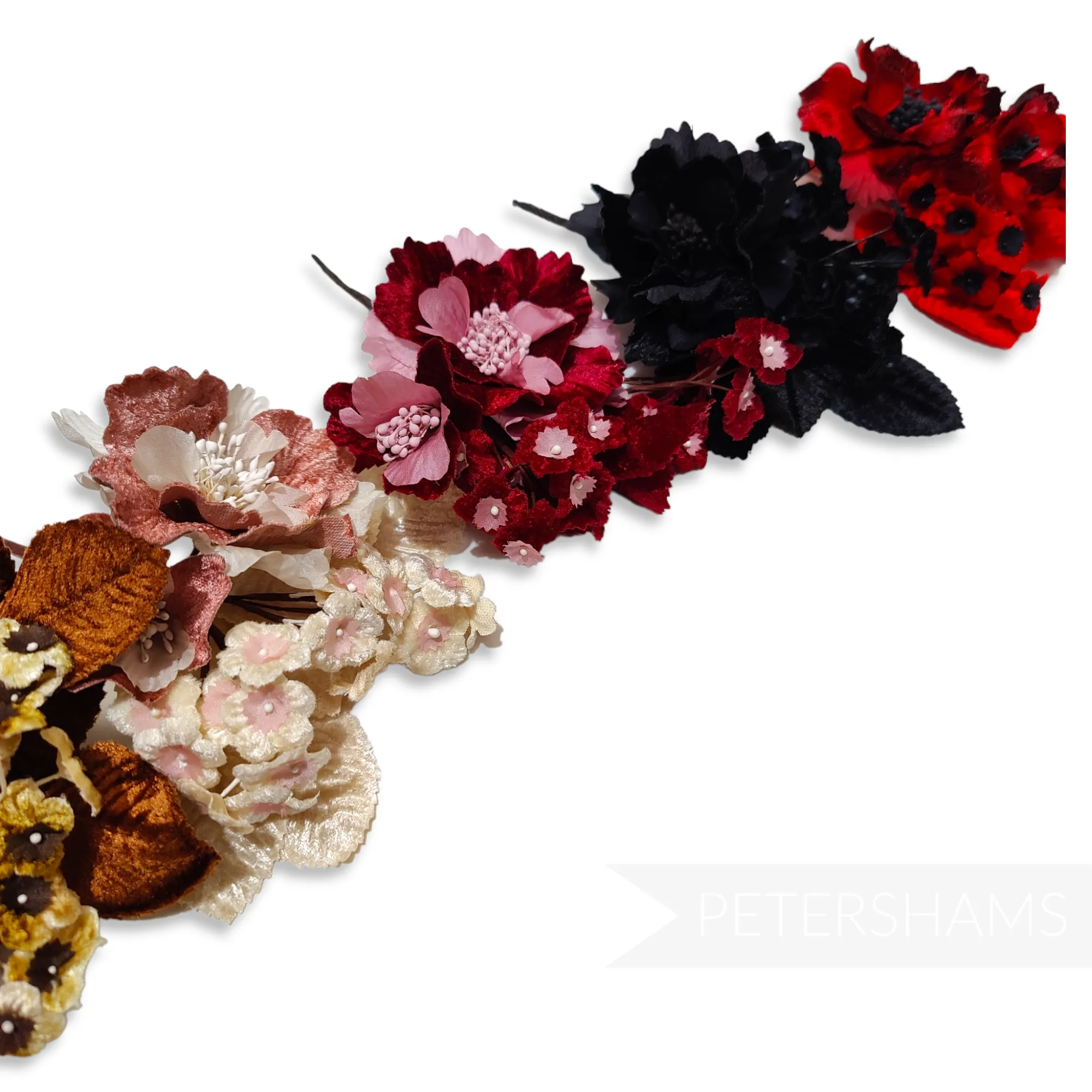 'Amoura' Velvet Flower with Mini Blooms and Leaves Hat Mount