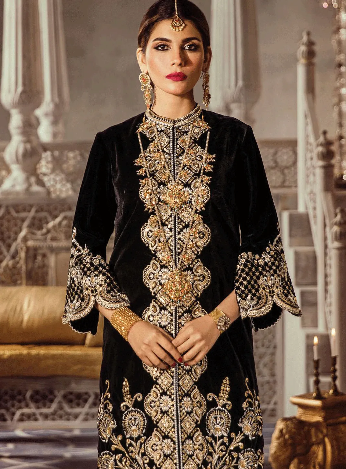 Anaya By Kiran Chaudhry Embroidered Velvet Unstitched 2 Piece Suit - 04 MIDNIGHT