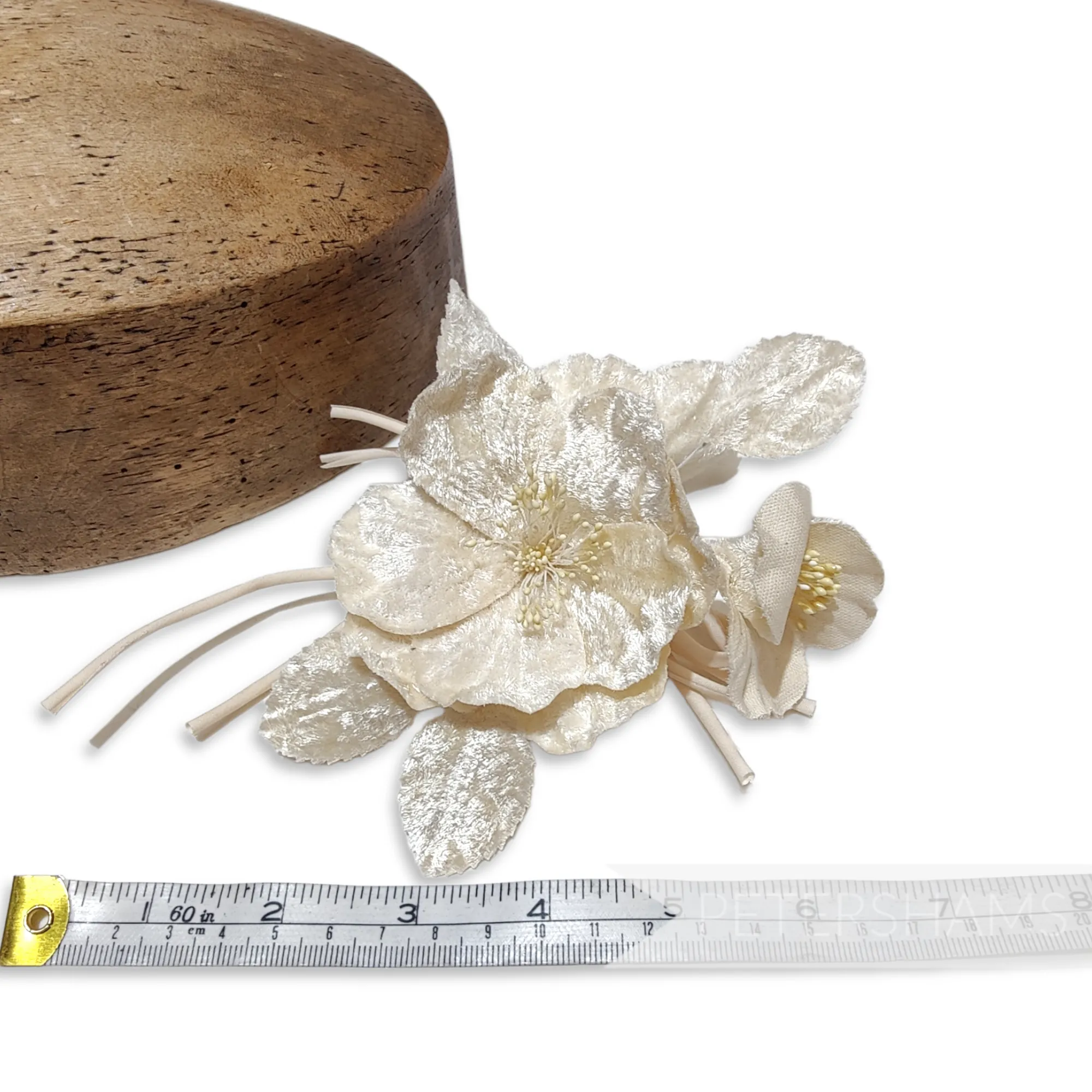 'Angelique' Velvet Millinery Flower Mount with Leaves, Blossom and Loops