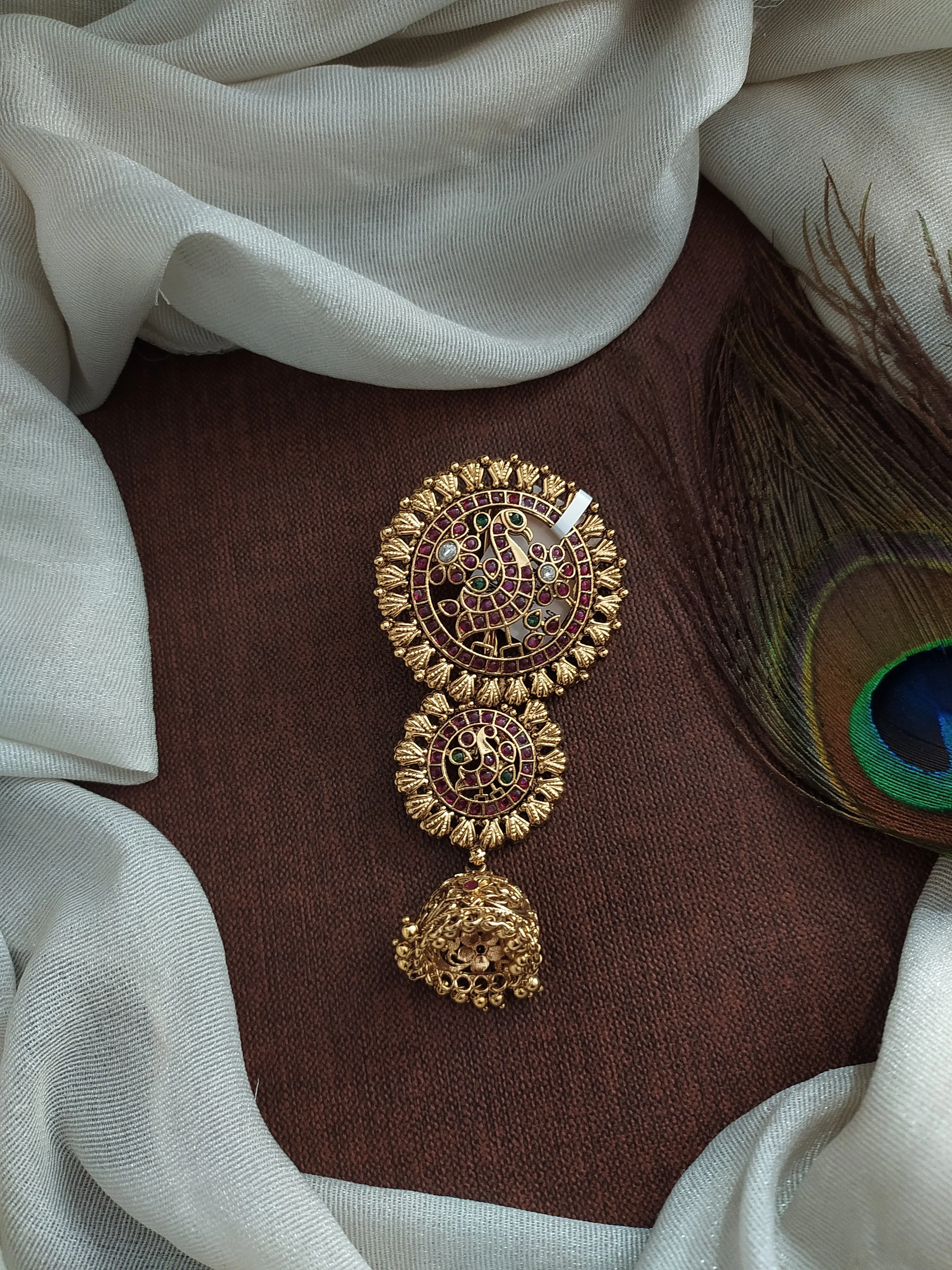 Antique Kemp Stones Peacock Design Hair Brooch (Choti)