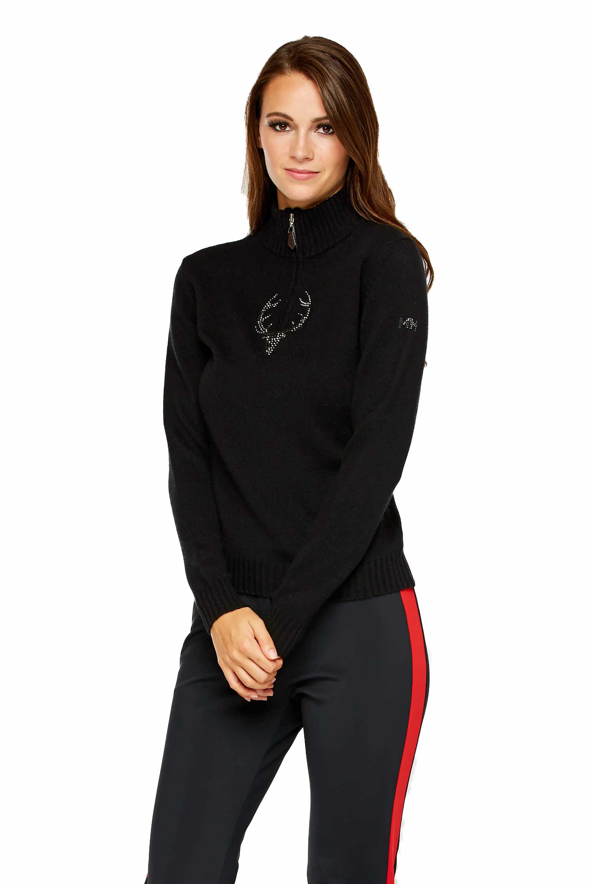 Ashley Cashmere Crystal Deer Half-Zip