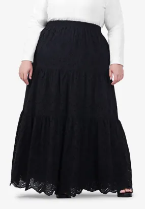 Ashleye Cotton Eyelet Tier Skirt - Black