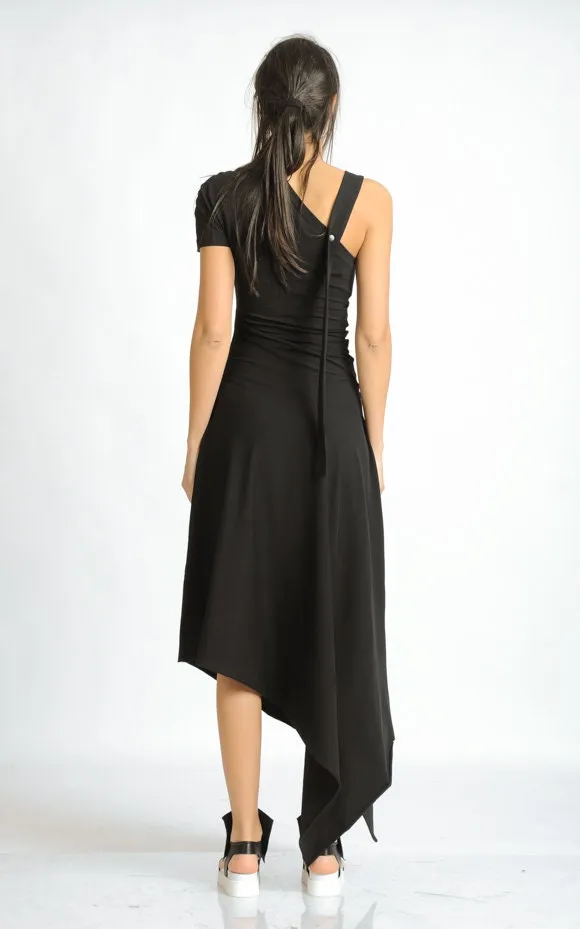 Asymmetric Cotton Black Dress