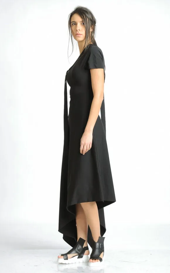 Asymmetric Cotton Black Dress