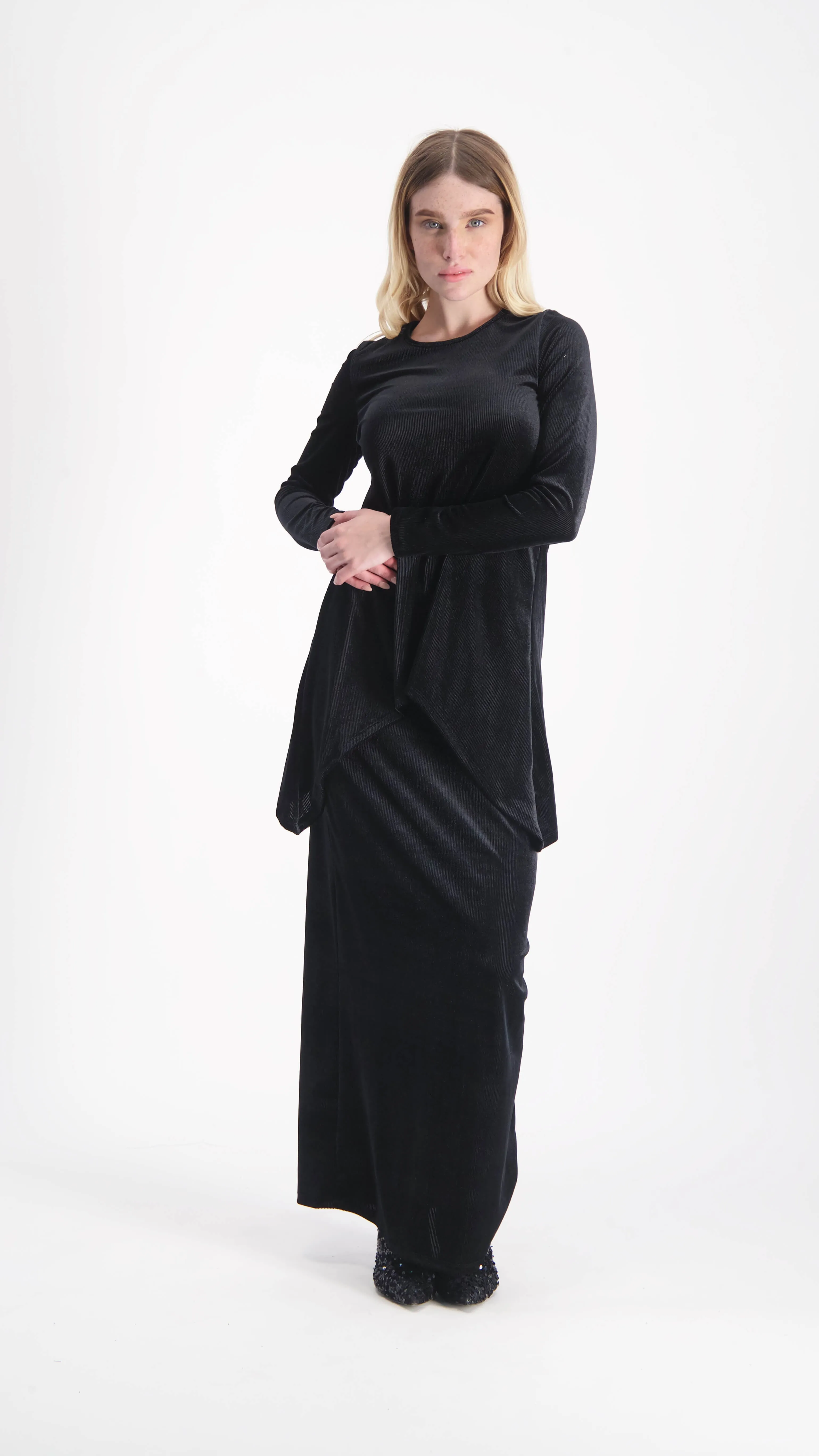 Asymmetric Ribbed Velvet Set / Black Line