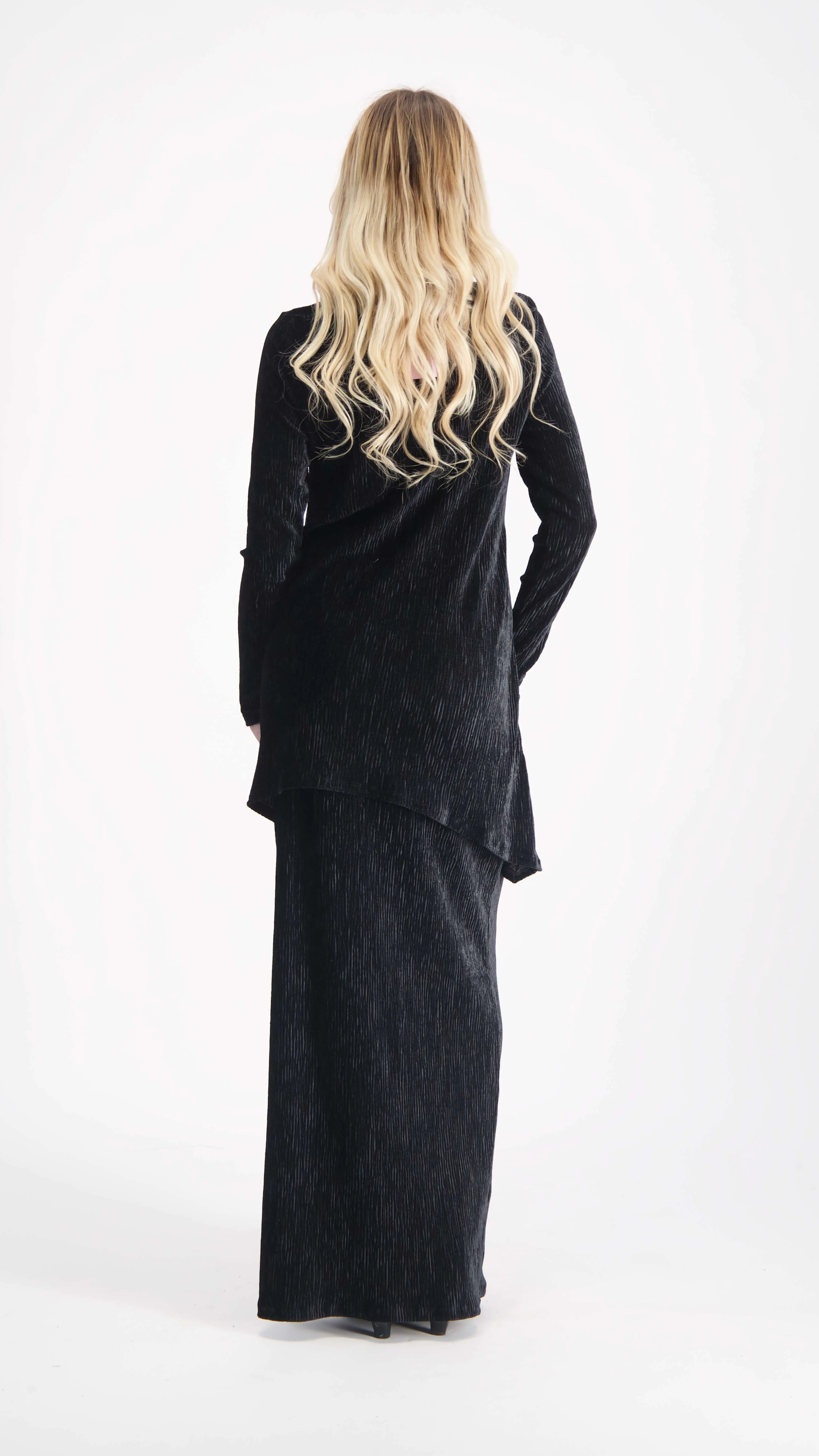 Asymmetric Ribbed Velvet Set / Black