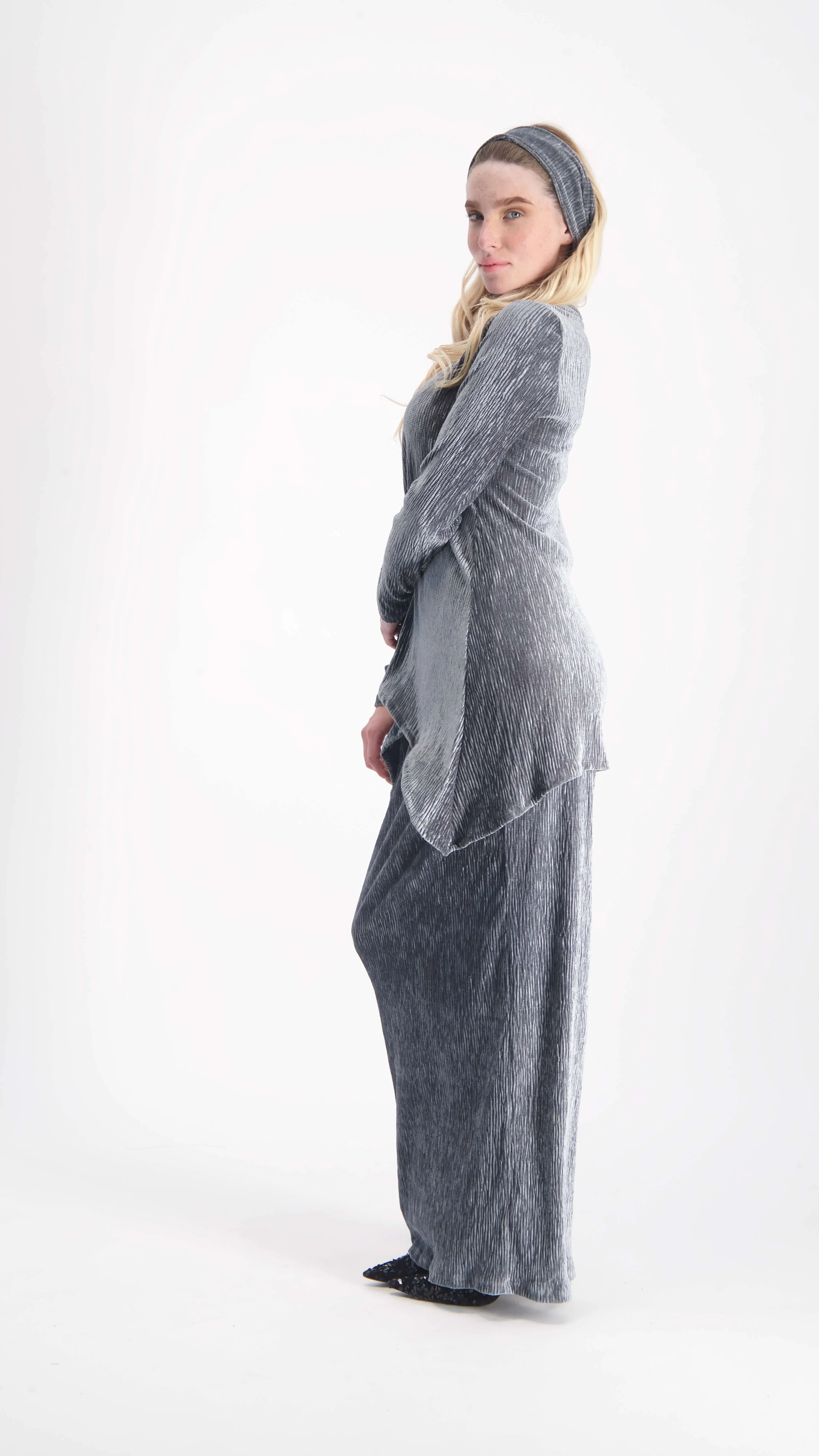 Asymmetric Ribbed Velvet Set / Grey