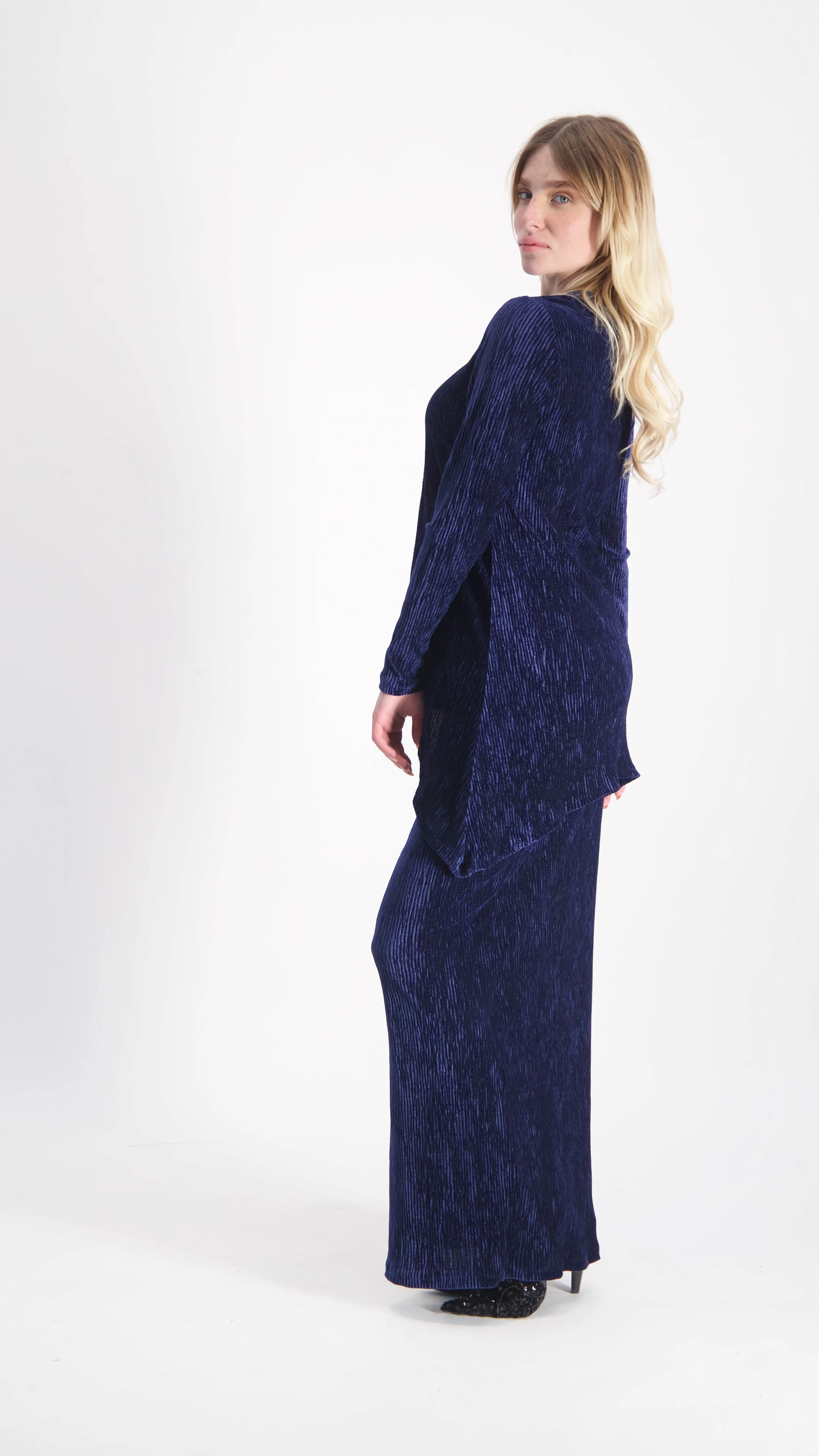 Asymmetric Ribbed Velvet Set / Navy