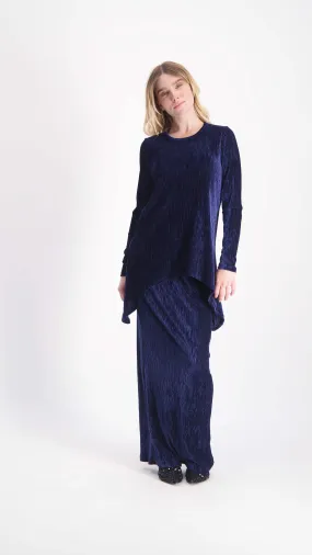 Asymmetric Ribbed Velvet Set / Navy