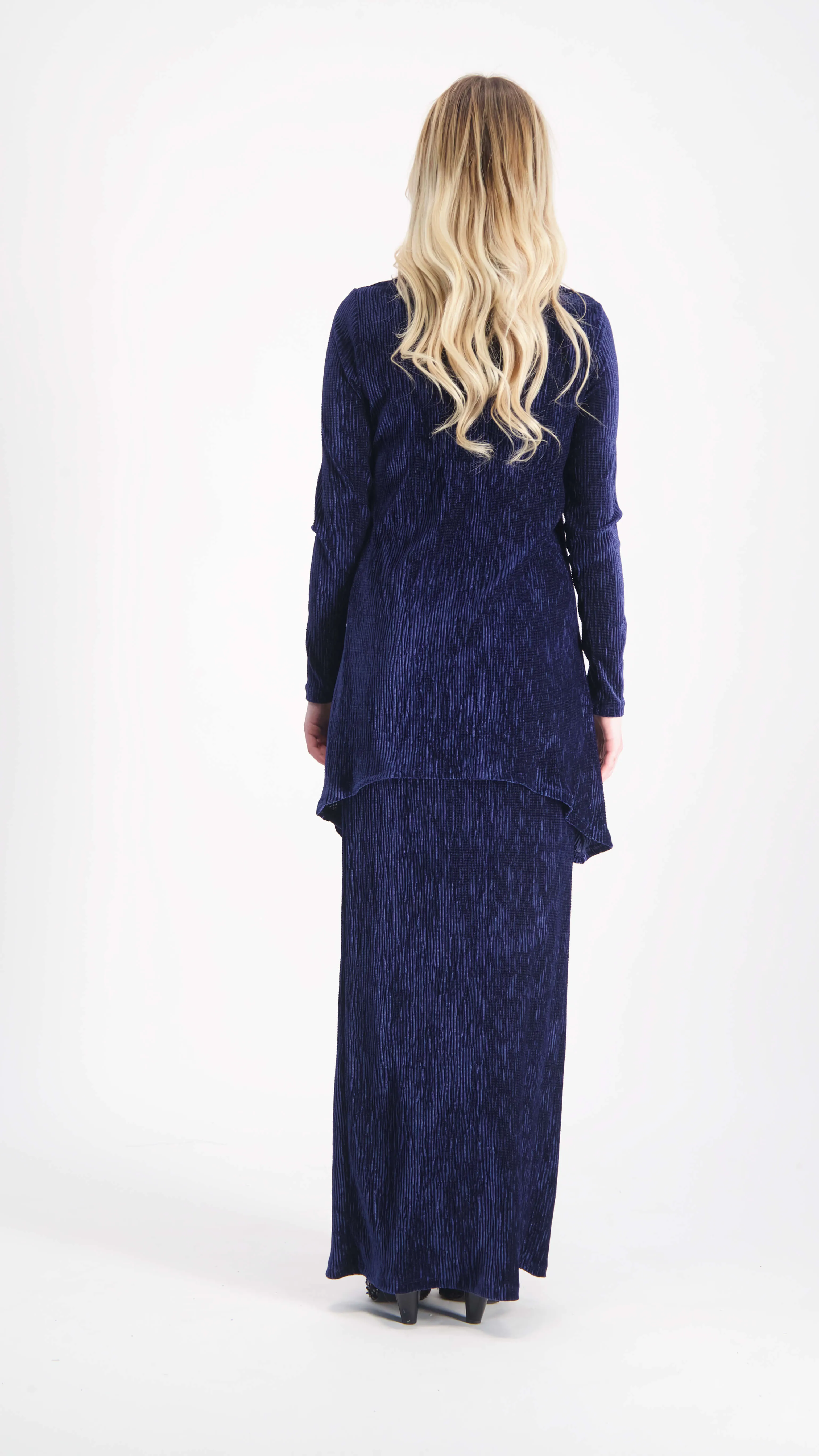 Asymmetric Ribbed Velvet Set / Navy