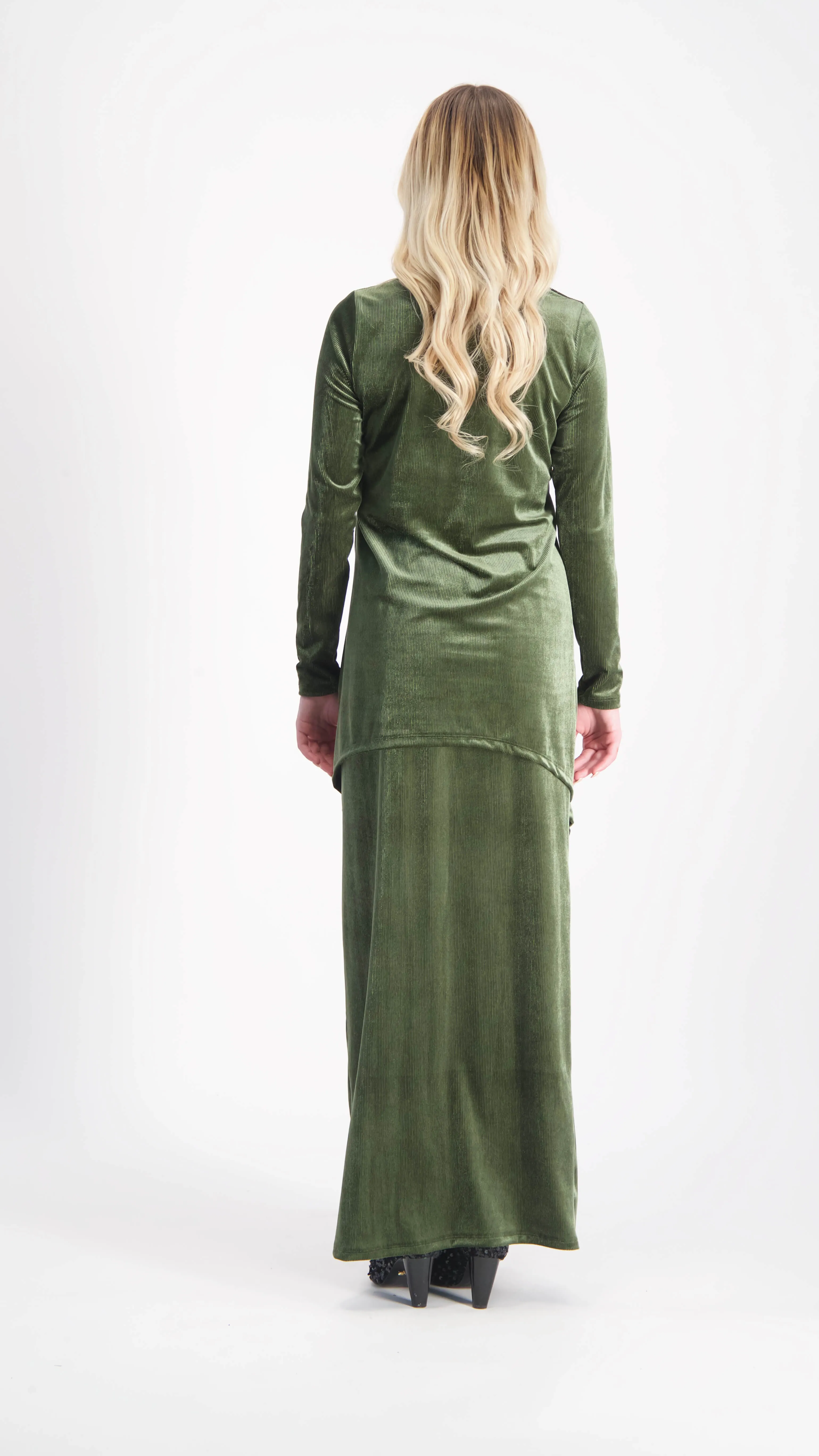 Asymmetric Ribbed Velvet Set / Olive Line