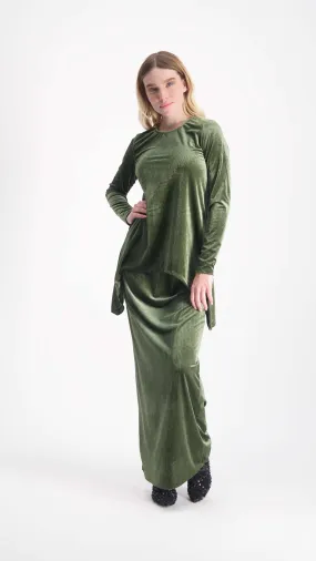 Asymmetric Ribbed Velvet Set / Olive Line