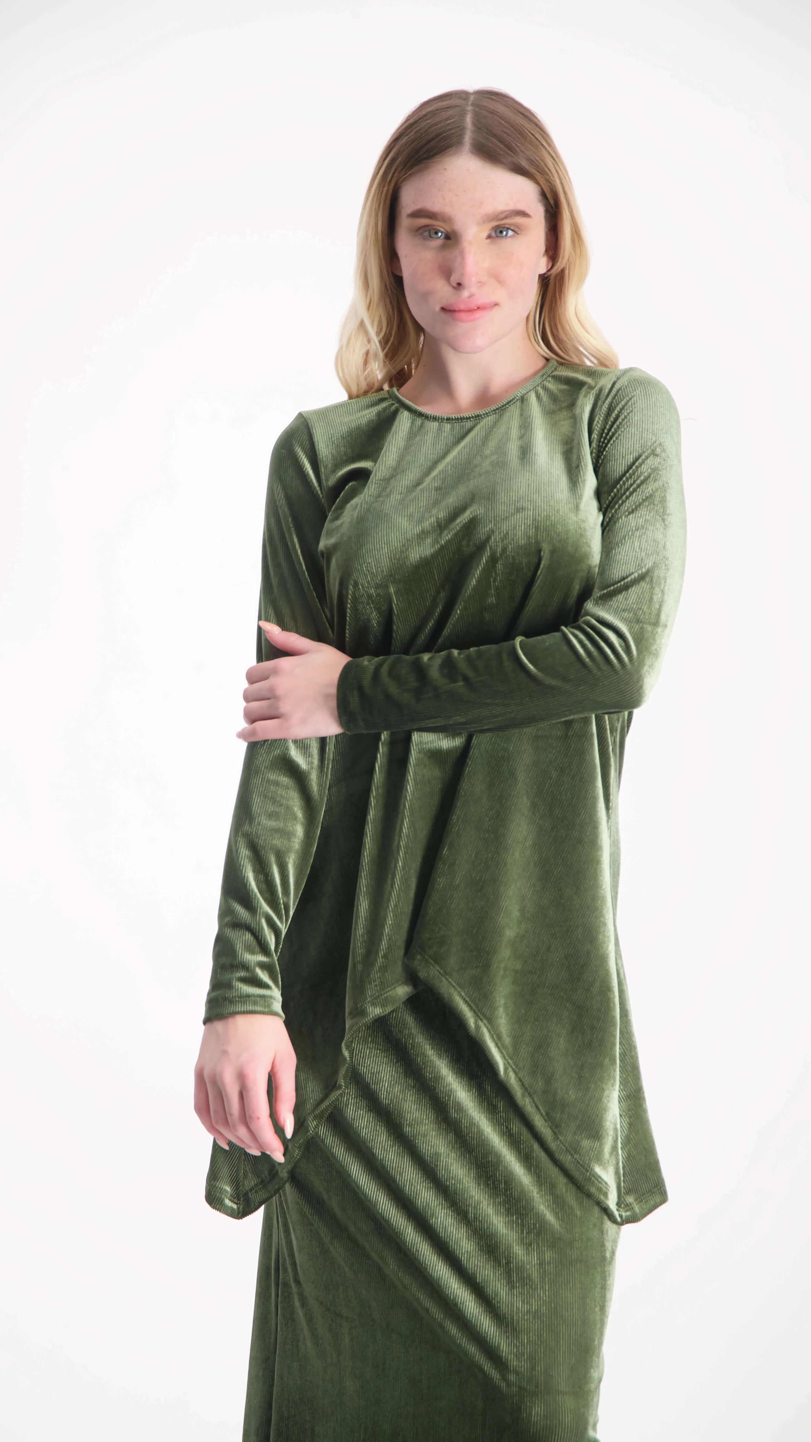 Asymmetric Ribbed Velvet Set / Olive Line