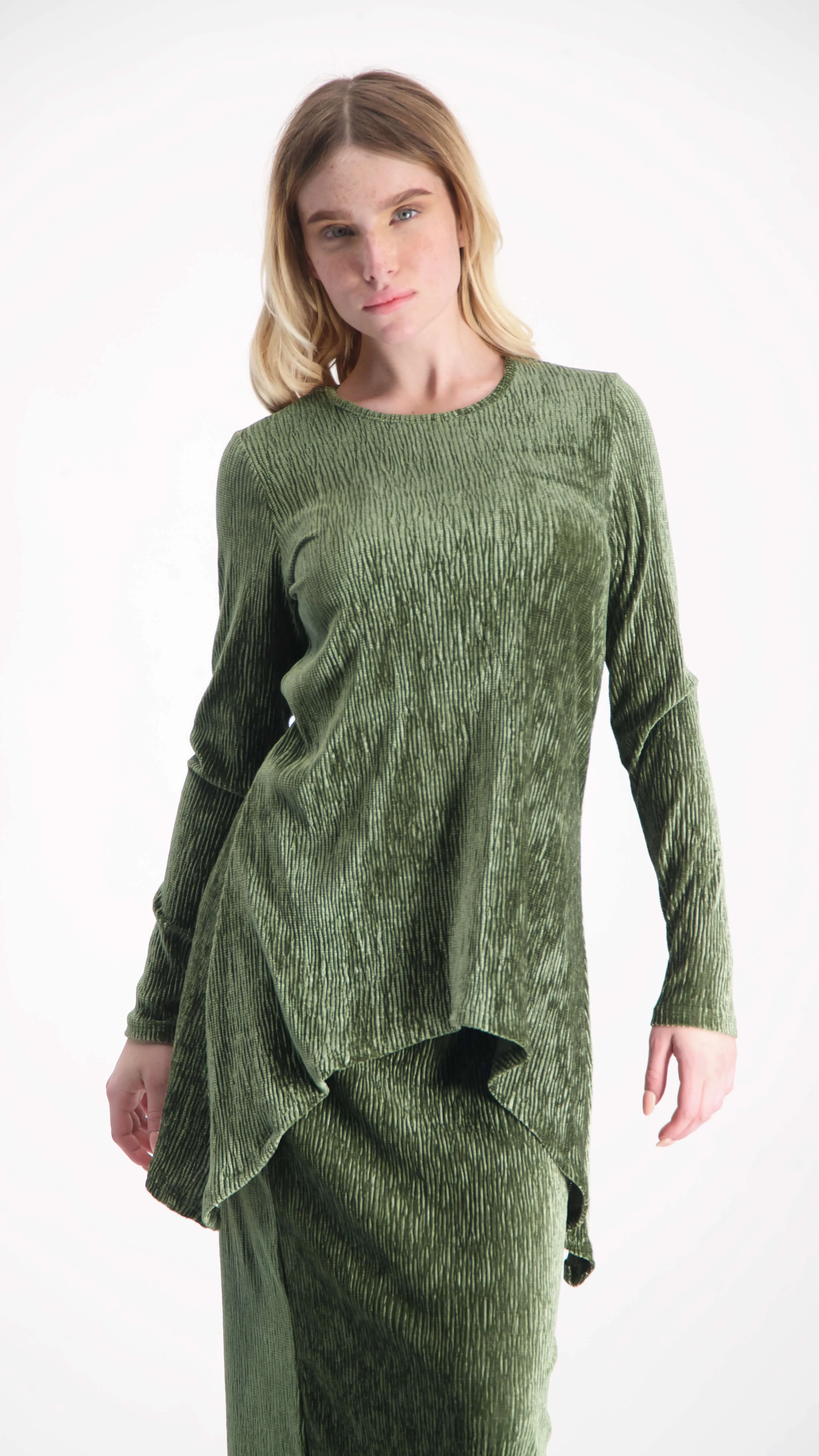 Asymmetric Ribbed Velvet Set / Olive