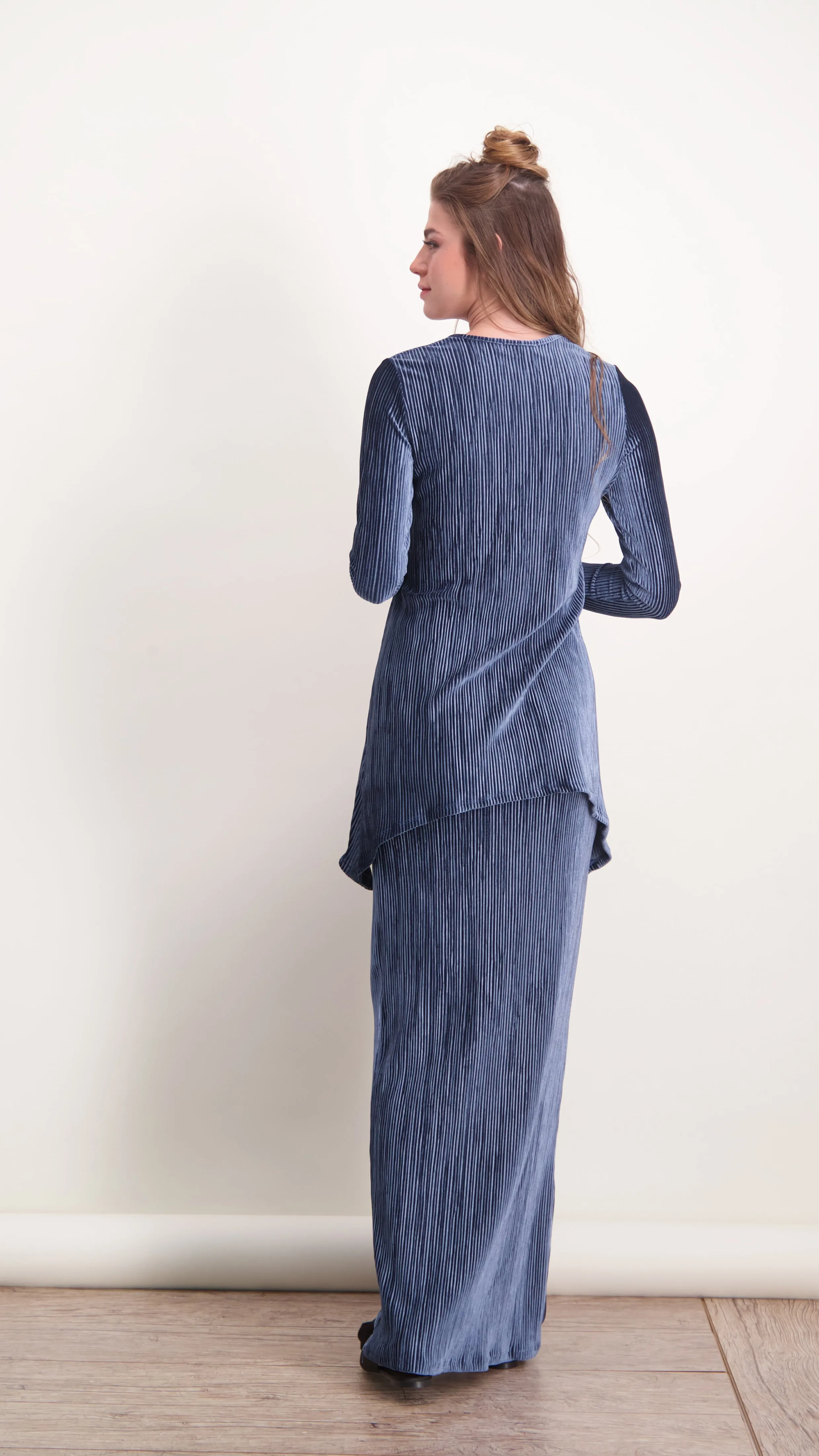 Asymmetric Ribbed Velvet Set / Petrol