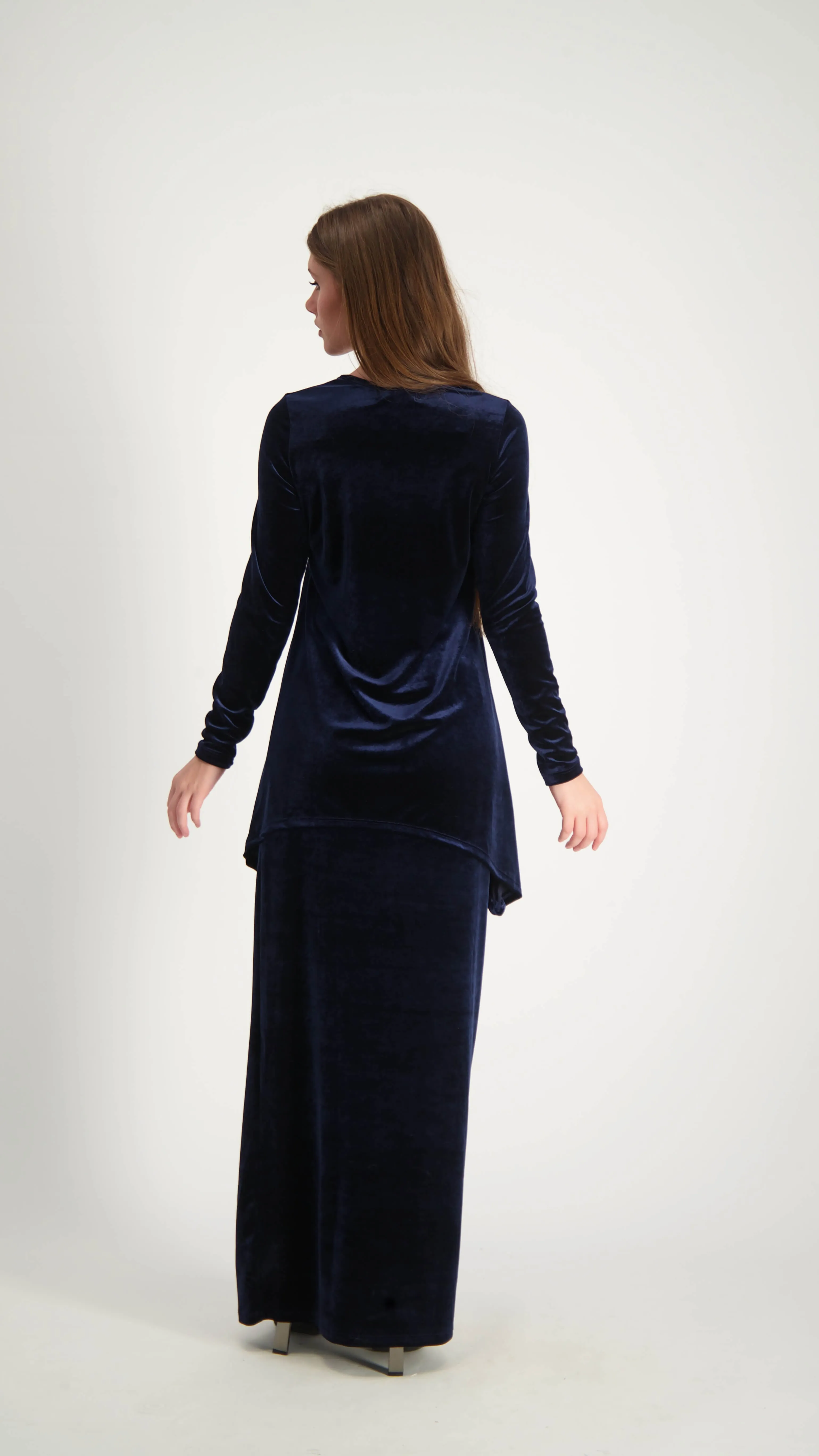 Asymmetric Velvet Set / Navy