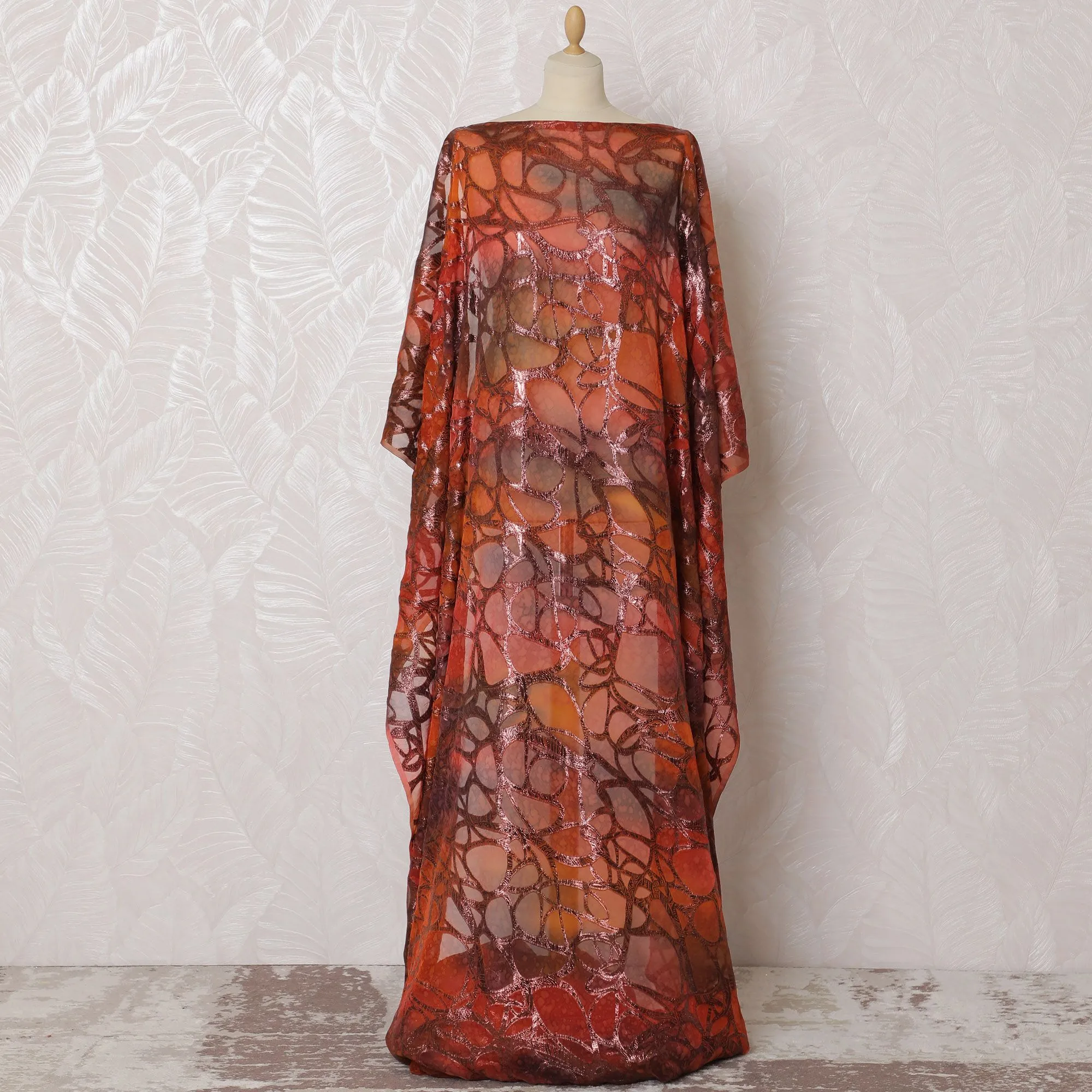 Autumnal Rust Silk Chiffon Somali dirac with Sparkling Lurex Weave - 140cm Wide, Exquisite 3.5 Mtrs Piece from South Korea-D18517